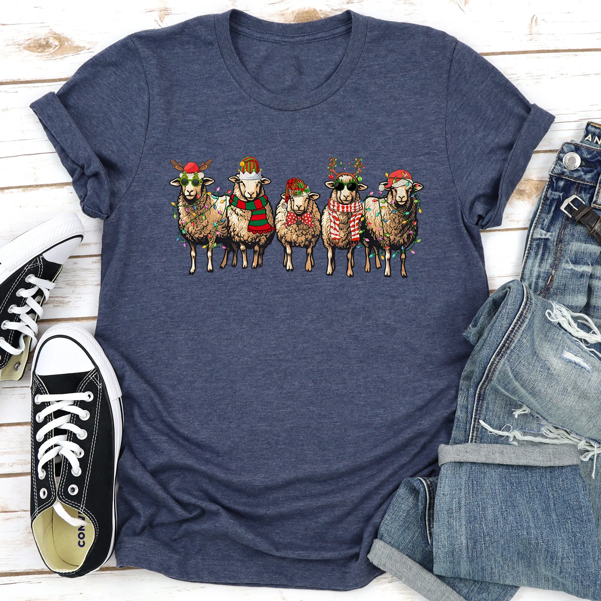 Christmas Sheep, Sheep Lovers, Santa, Farm Life Super Soft Tees sold by Refinery Number One product image thumbnail 5