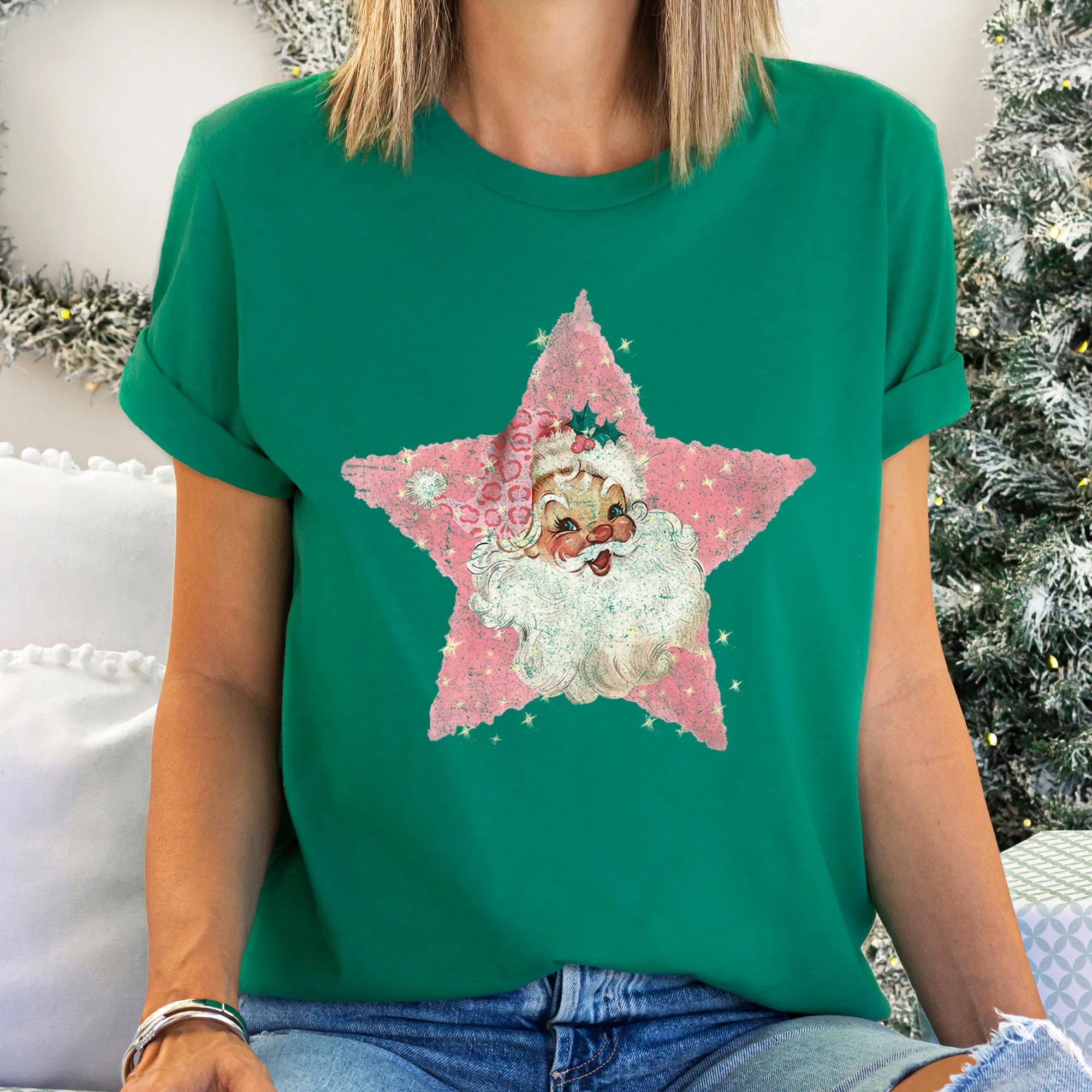 Pink Star Retro Santa, Christmas, Vintage Super Soft Tees sold by Refinery Number One product image thumbnail 5