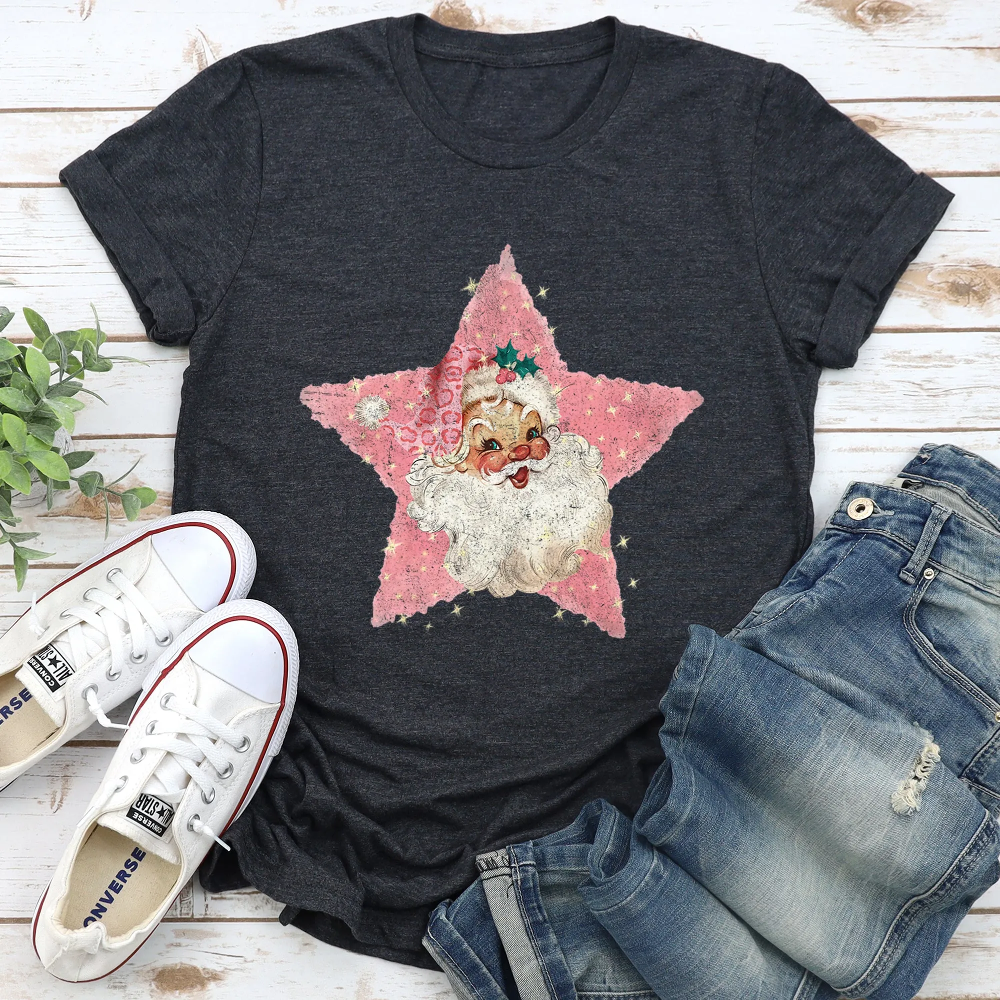 Pink Star Retro Santa, Christmas, Vintage Super Soft Tees sold by Refinery Number One product image thumbnail 4