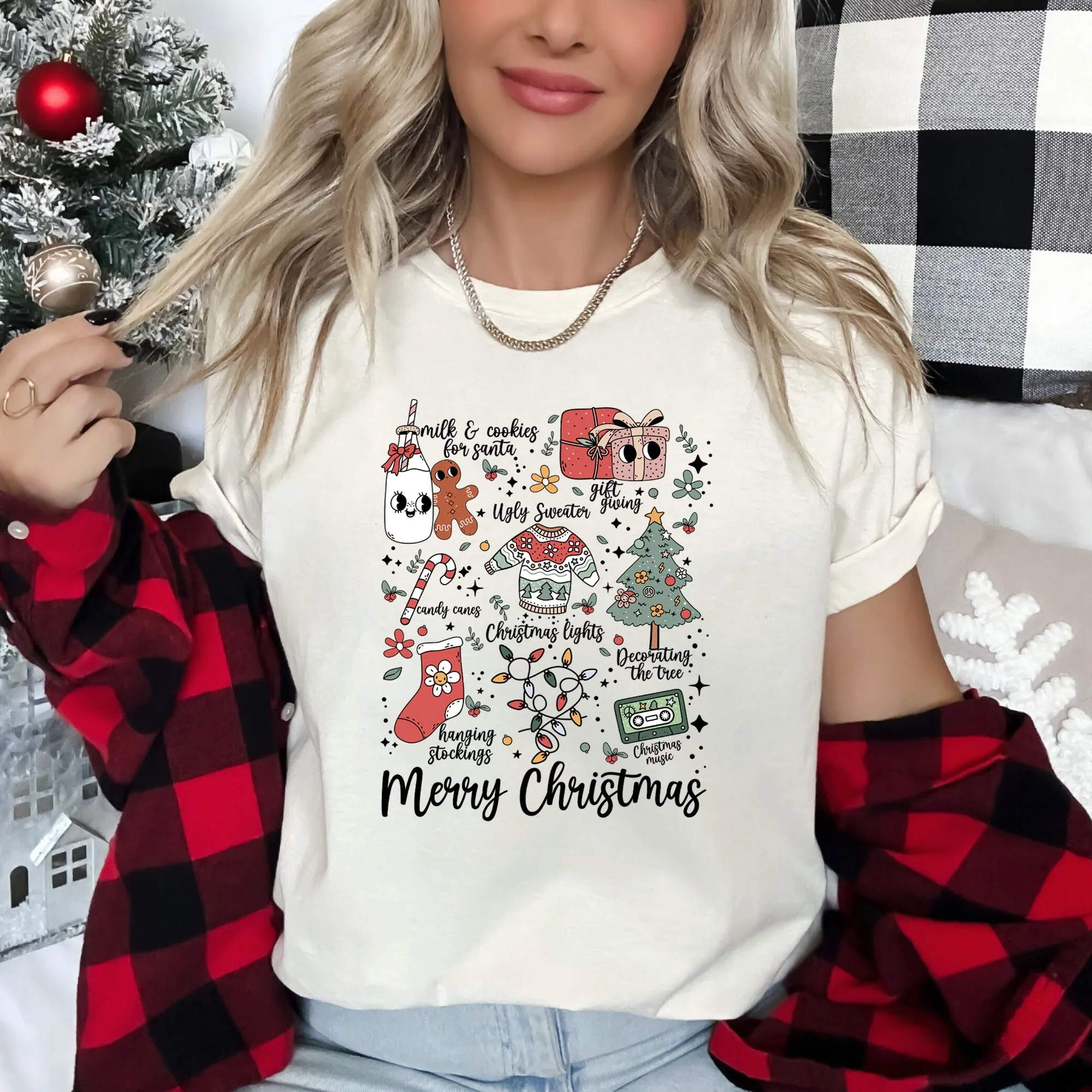 Merry Christmas Doodles, Cute, Santa, Stockings, Tree, Retro Super Soft Tees sold by Refinery Number One product image thumbnail 2