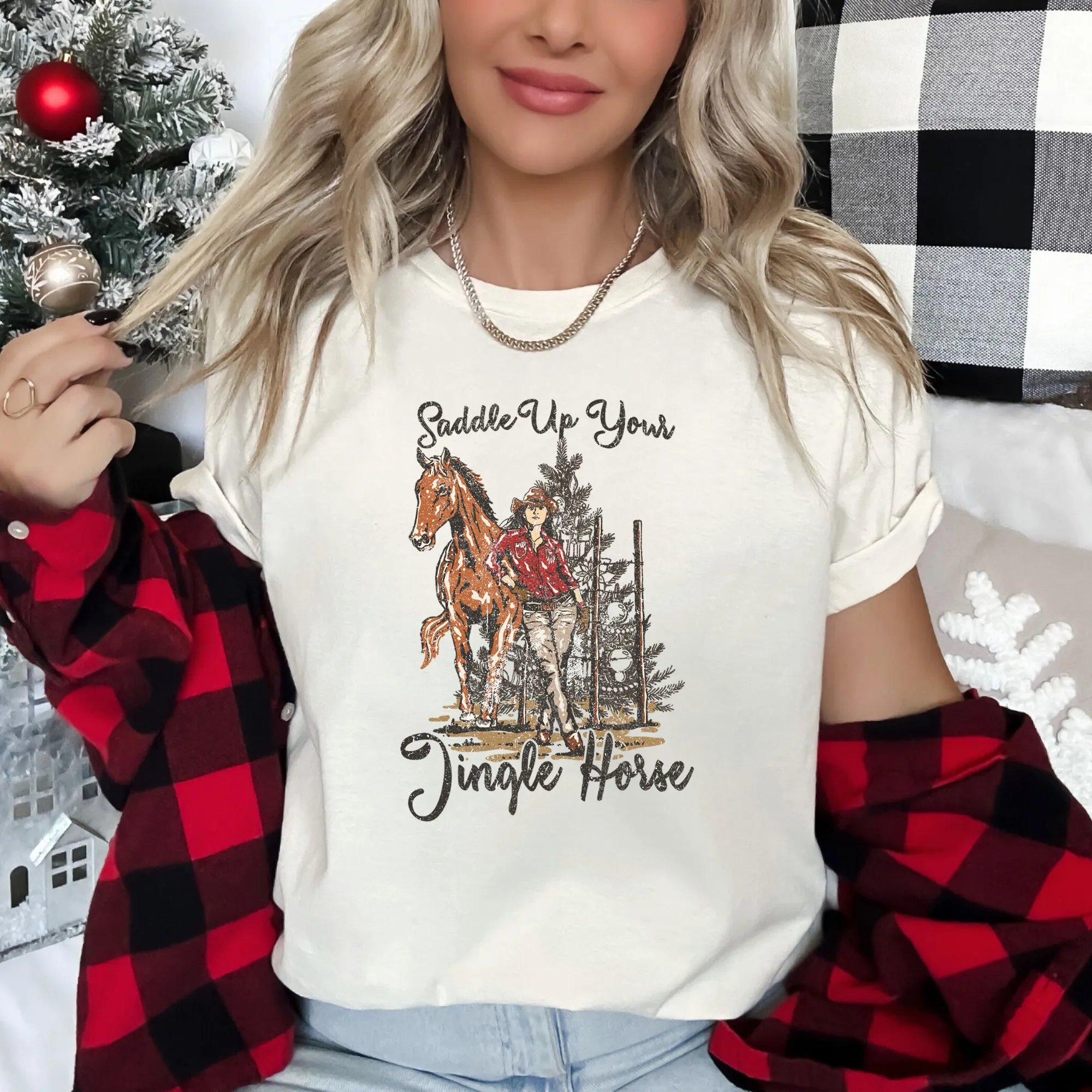 Saddle Up Your Jingle Horse, Christmas, Cowgirl, Cowboy, Country, Western Super Soft Tees sold by Refinery Number One product image thumbnail 3