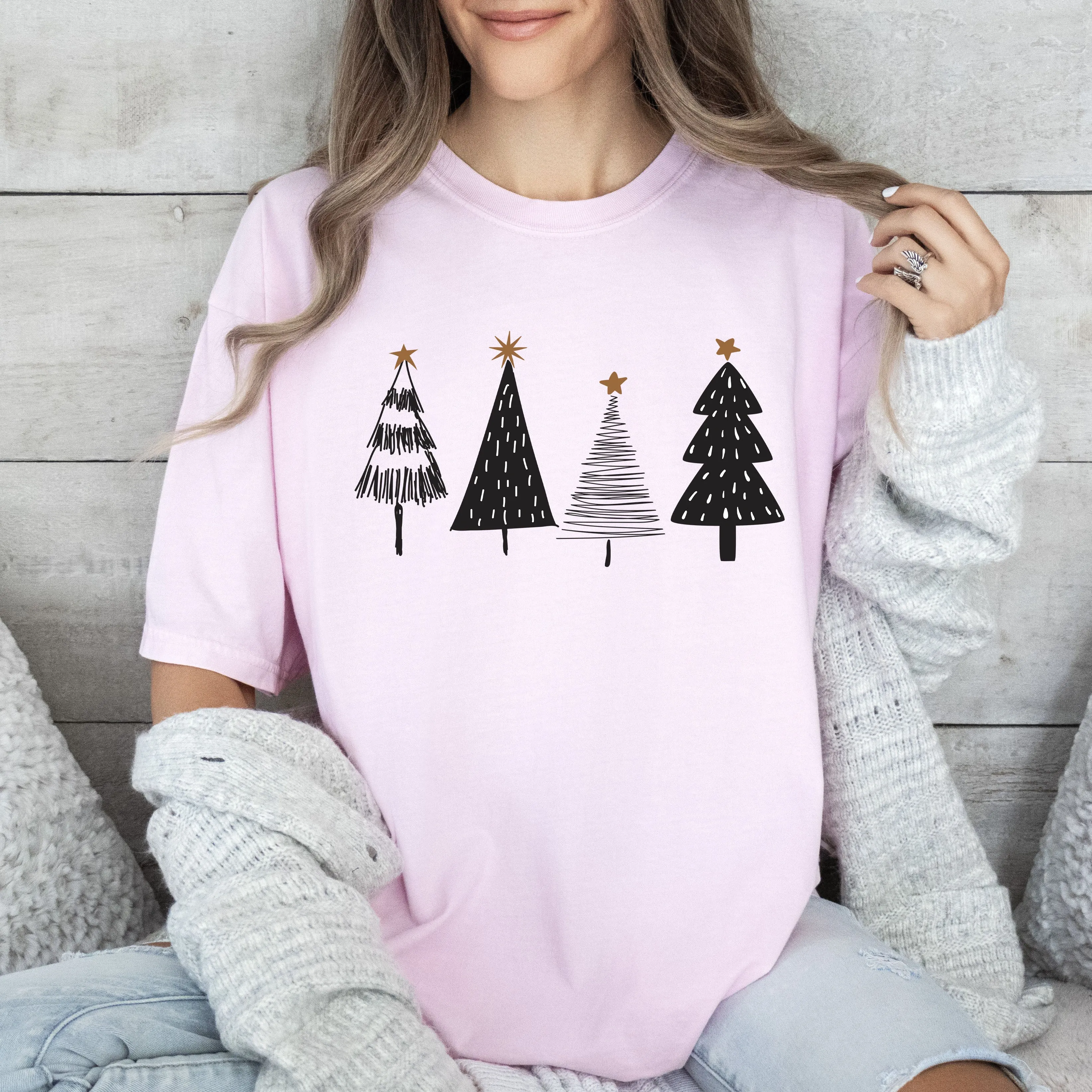 Chic Christmas Trees Comfort Colors Tshirt, Bright Christmas Trees Shirt sold by Refinery Number One product image thumbnail 3
