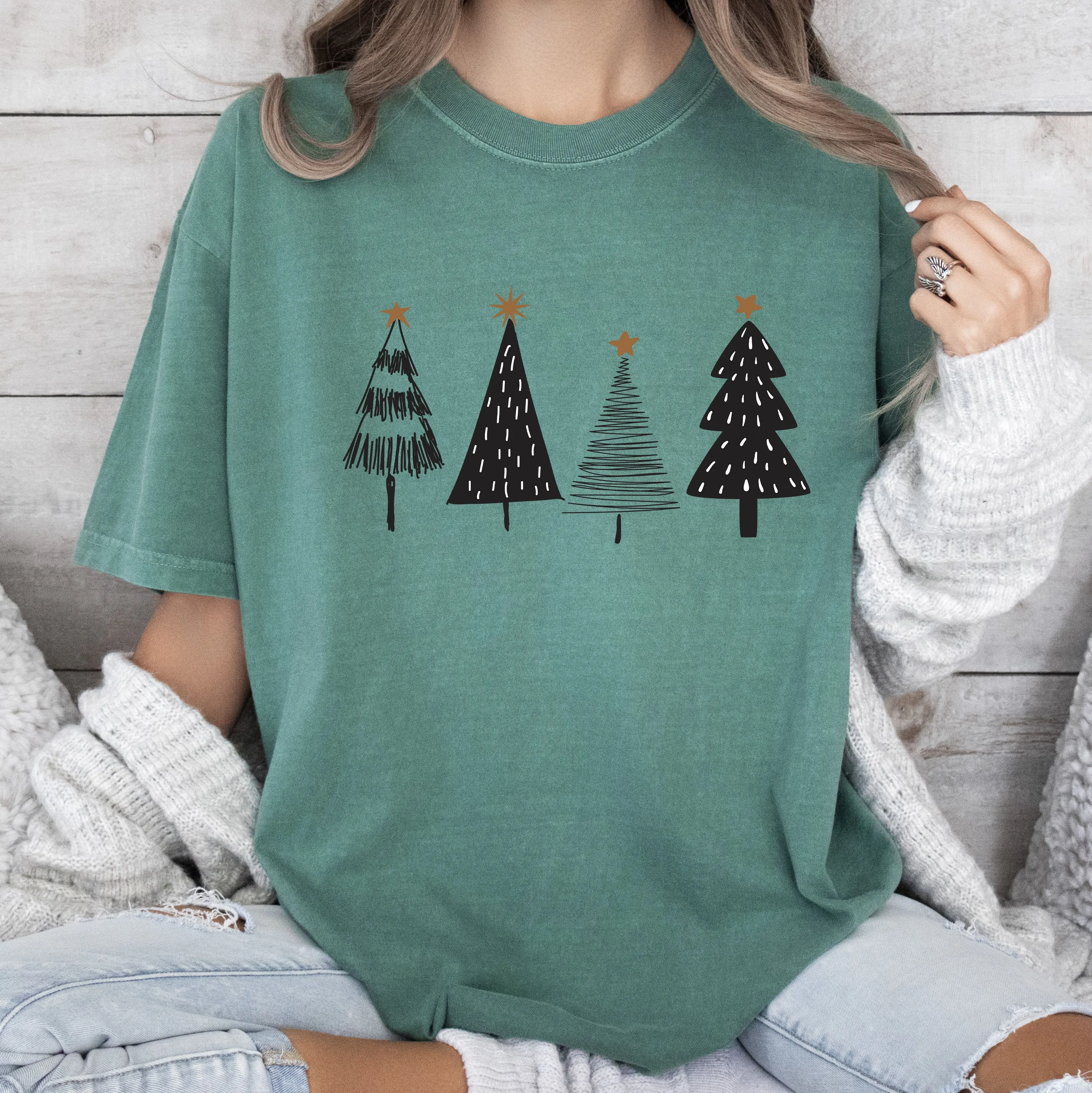 Chic Christmas Trees Comfort Colors Tshirt, Bright Christmas Trees Shirt sold by Refinery Number One product image thumbnail 4