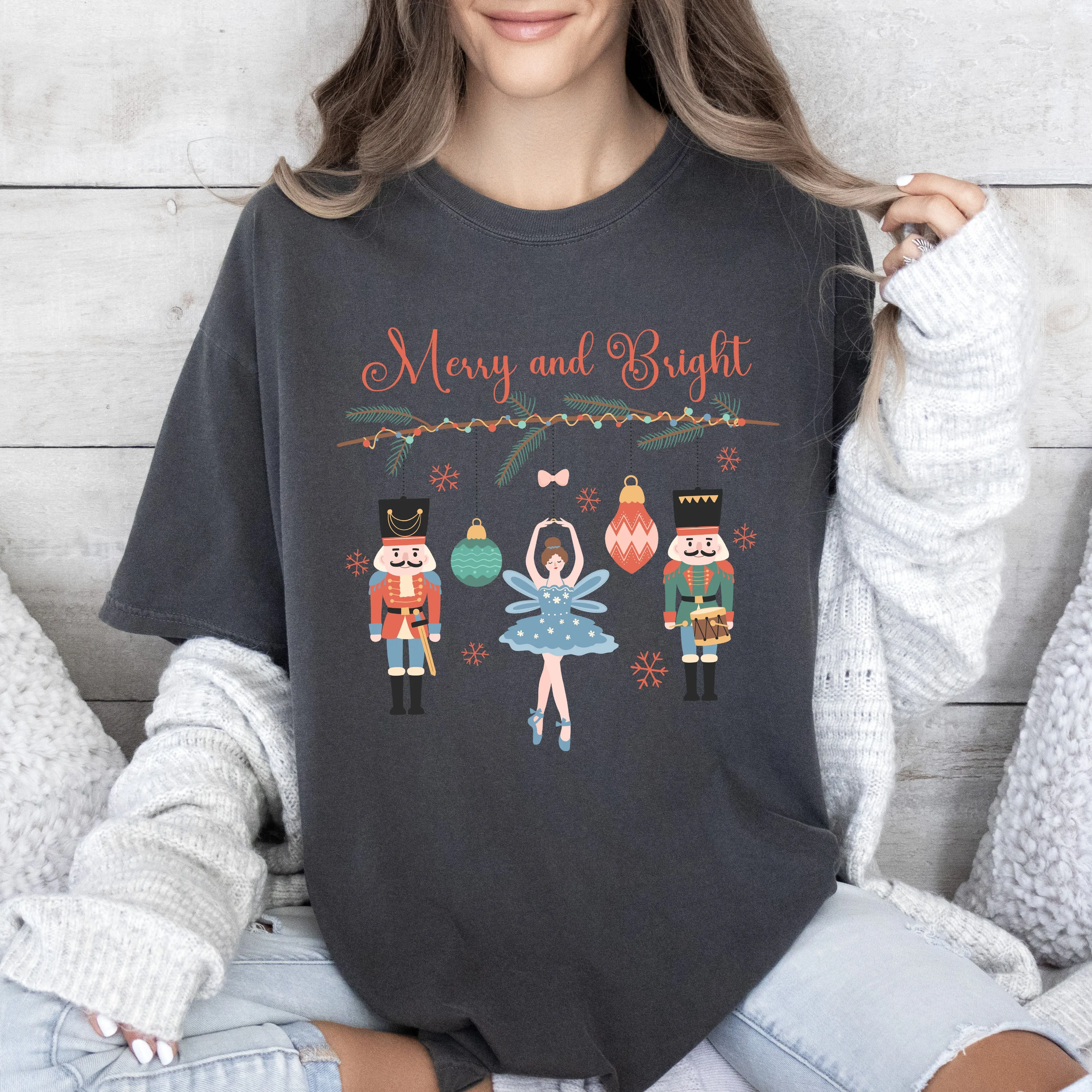 Merry and Bright Nutcracker Comfort Colors Tshirt, Vintage Nutcracker Christmas Shirt sold by Refinery Number One product image thumbnail 3