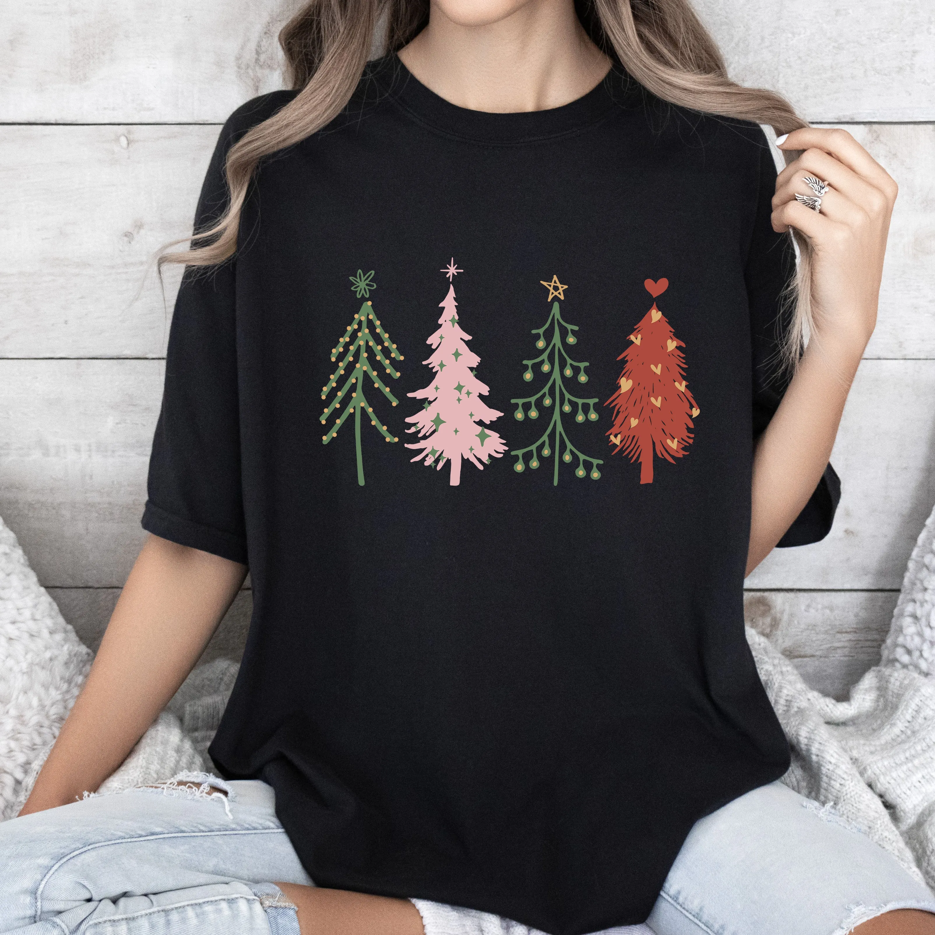 Cute Christmas Trees Comfort Colors Tshirt, Vintage Trees Christmas Shirt sold by Refinery Number One product image thumbnail 4