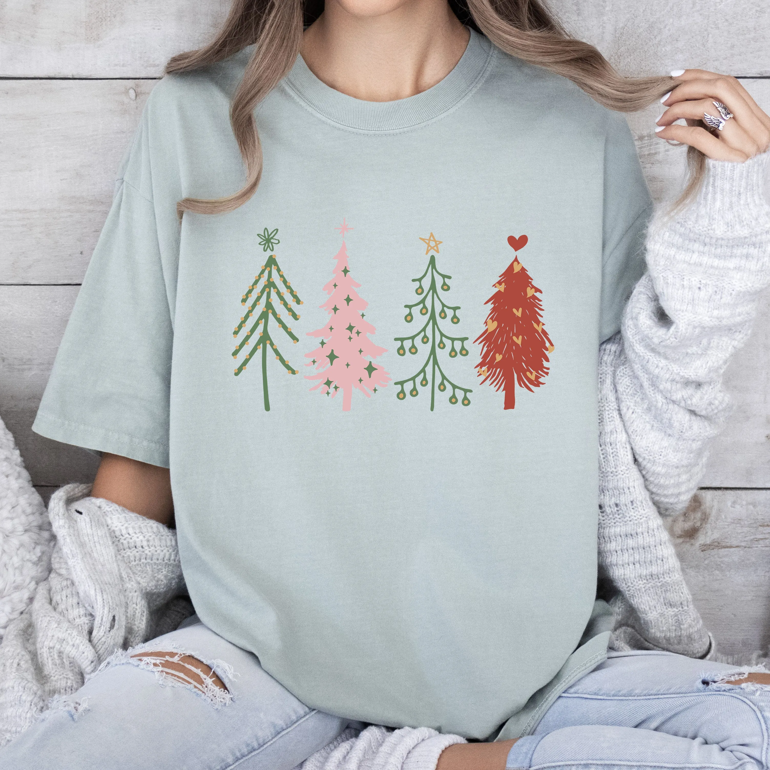 Cute Christmas Trees Comfort Colors Tshirt, Vintage Trees Christmas Shirt sold by Refinery Number One product image thumbnail 3