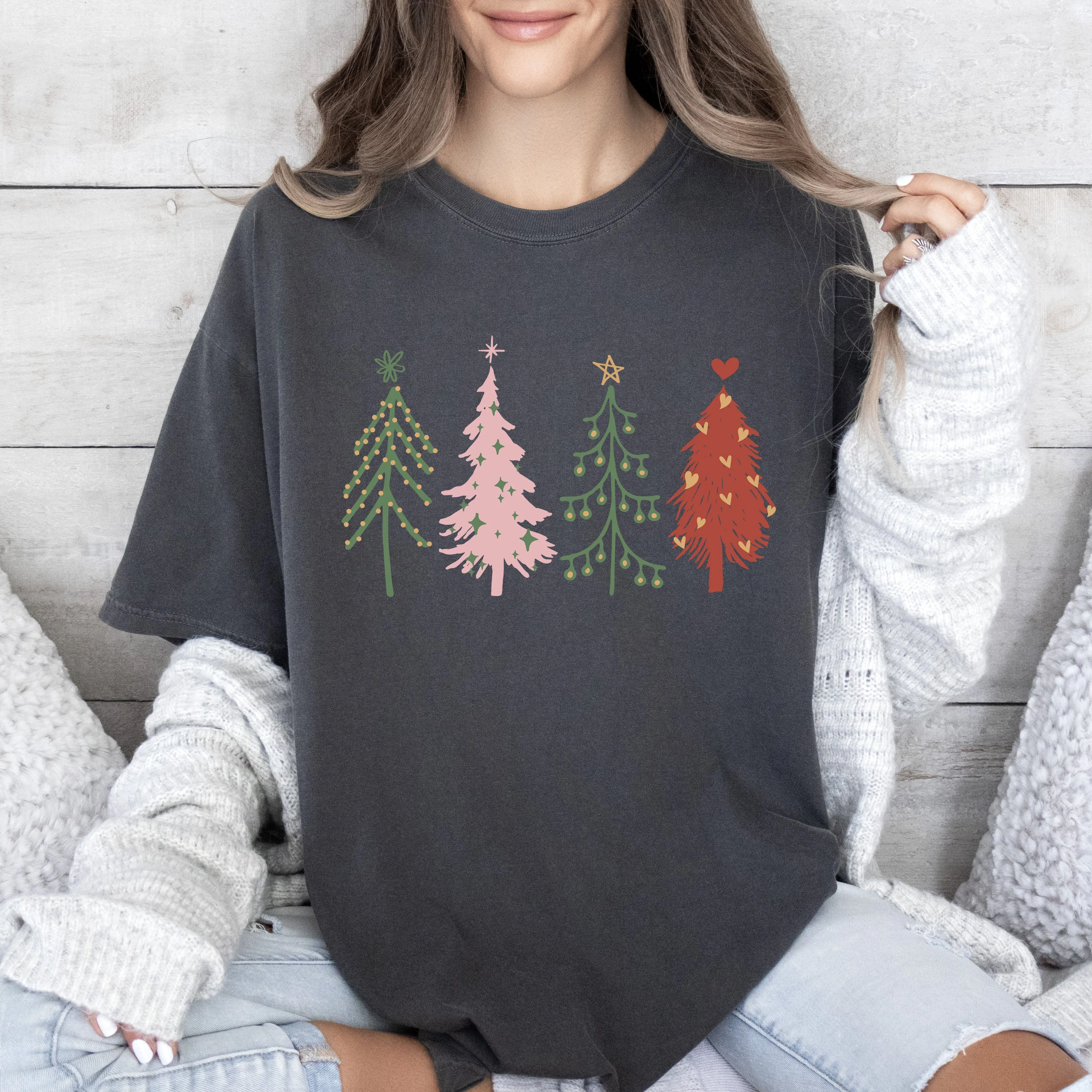 Cute Christmas Trees Comfort Colors Tshirt, Vintage Trees Christmas Shirt sold by Refinery Number One product image thumbnail 2