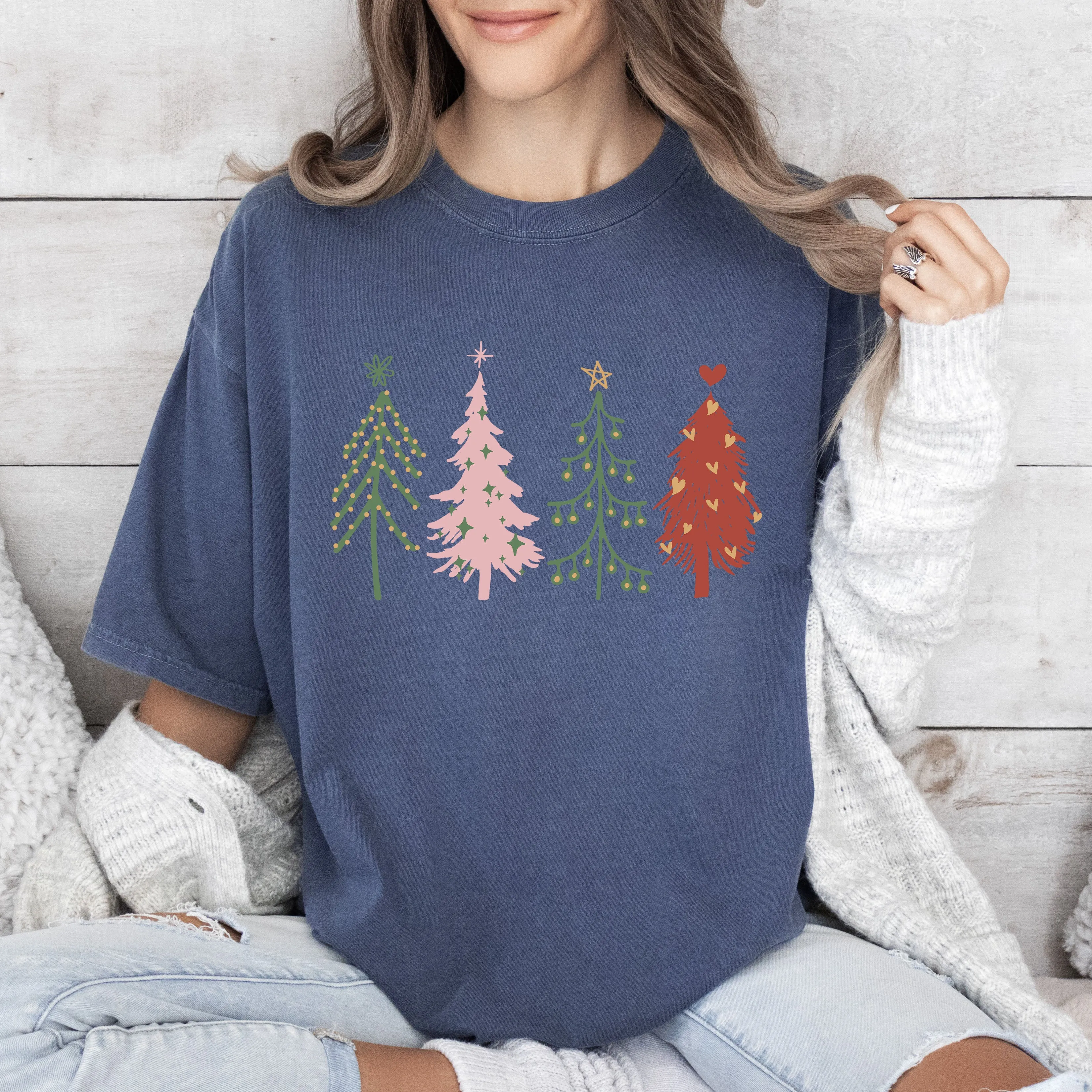 Cute Christmas Trees Comfort Colors Tshirt, Vintage Trees Christmas Shirt sold by Refinery Number One product image thumbnail 5