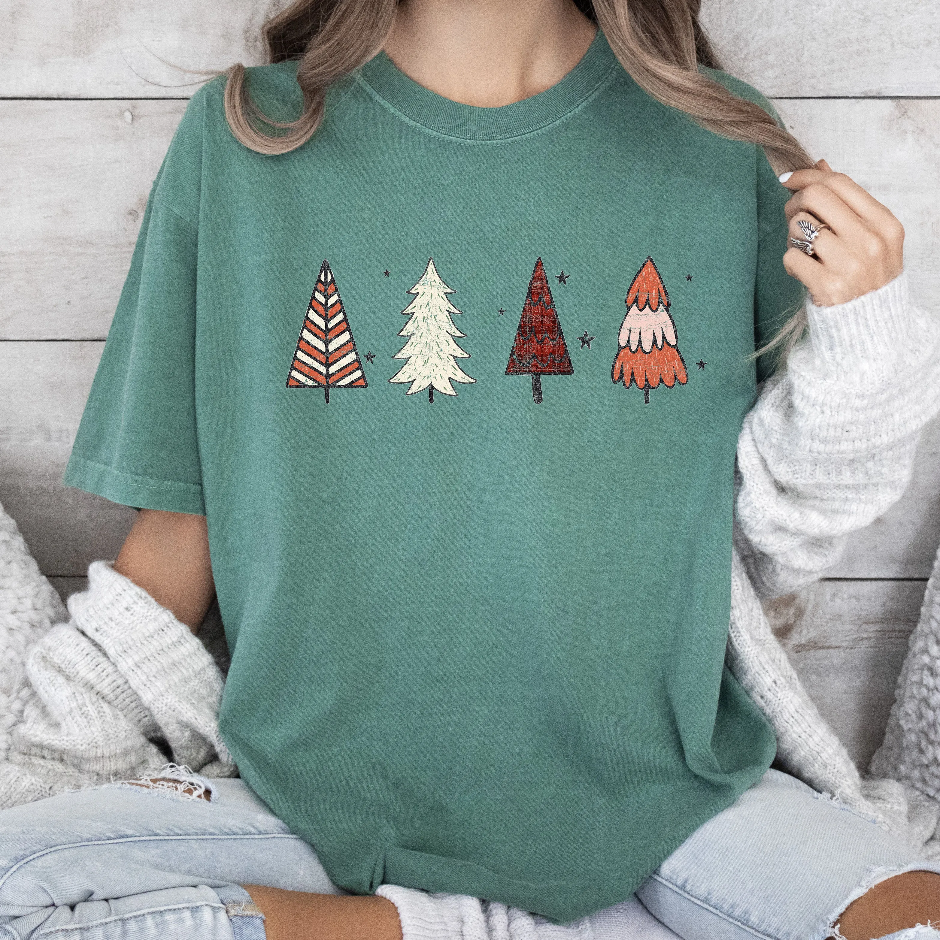Cute Winter Trees Comfort Colors Tshirt, Vintage Trees Christmas Shirt sold by Refinery Number One product image thumbnail 5