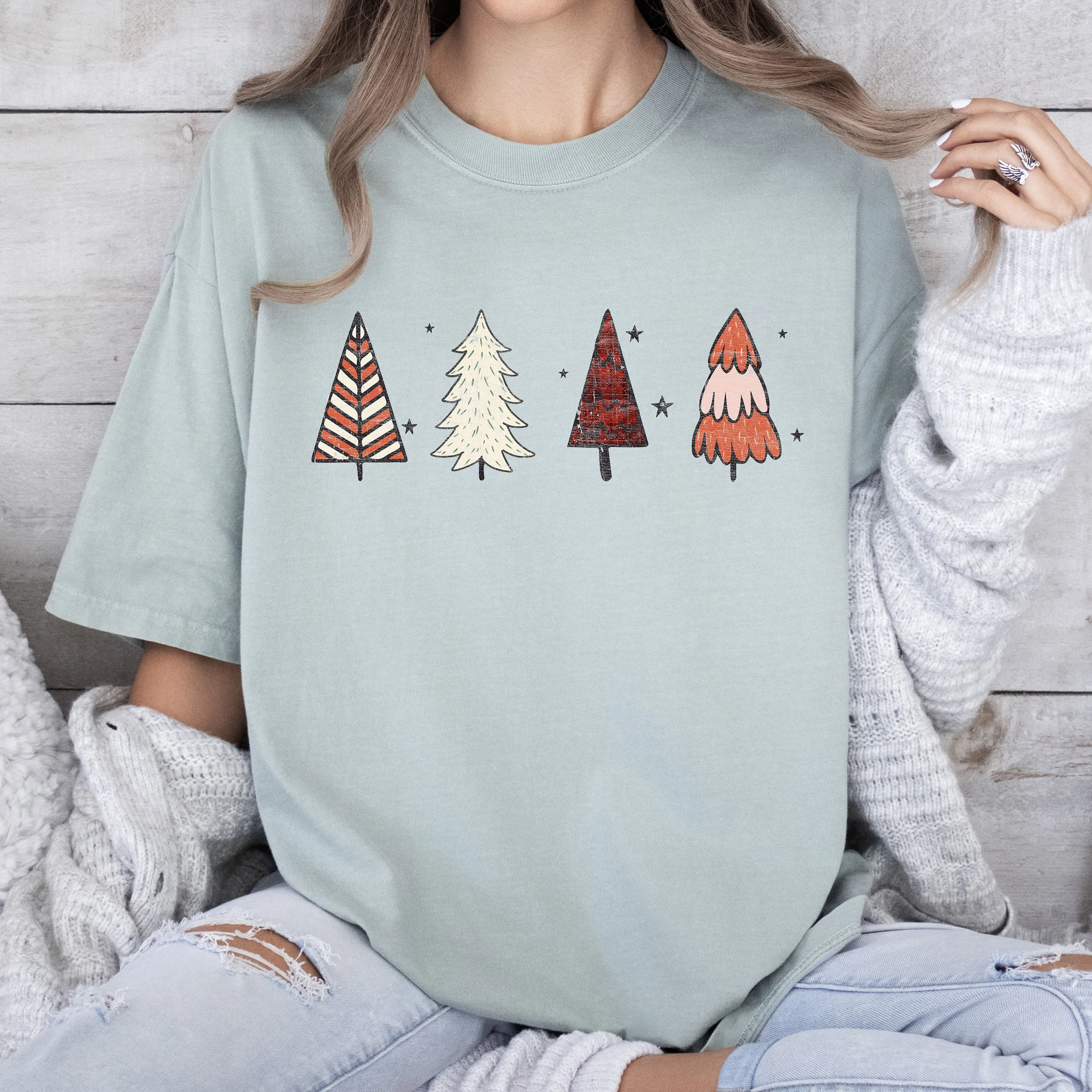 Cute Winter Trees Comfort Colors Tshirt, Vintage Trees Christmas Shirt sold by Refinery Number One product image thumbnail 2