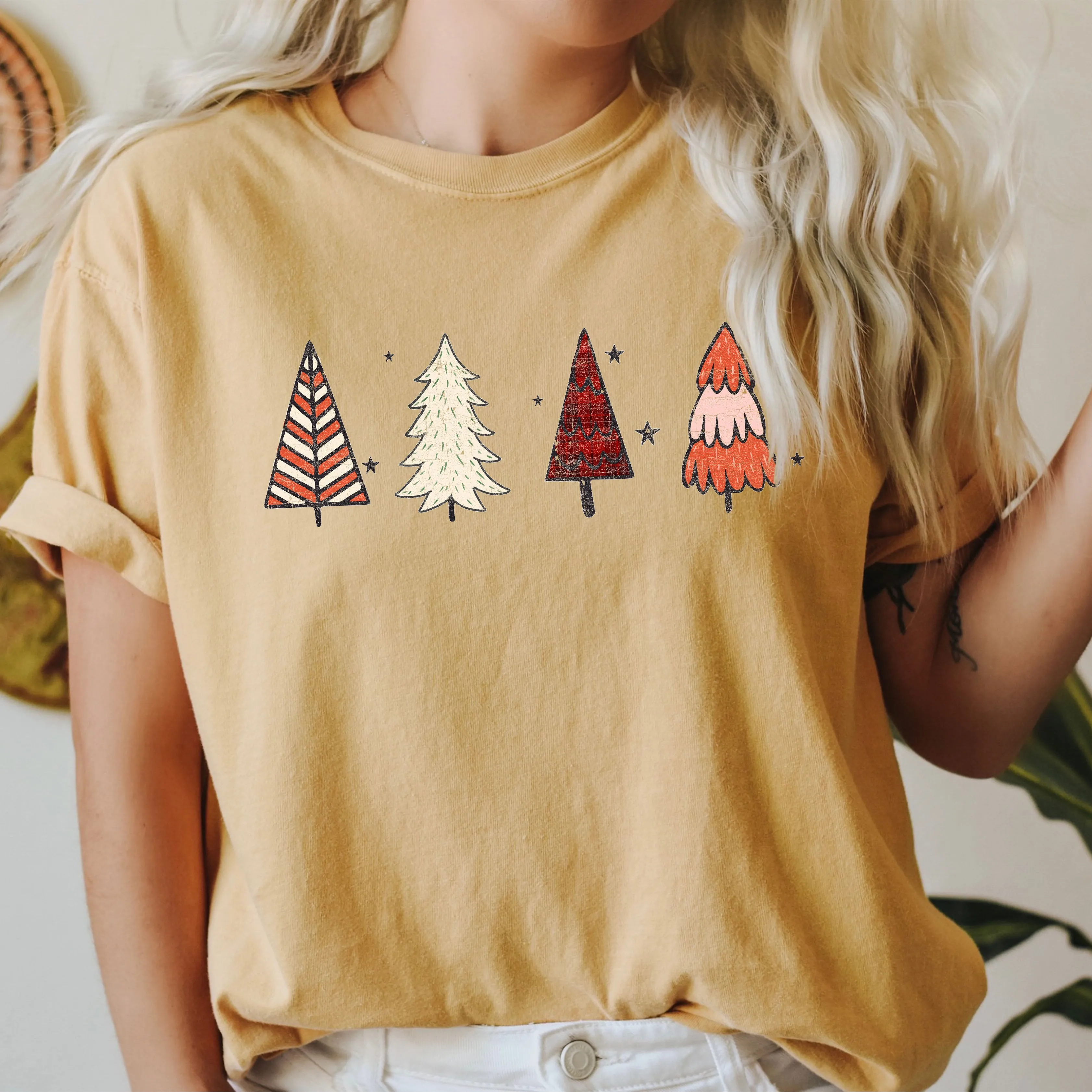 Cute Winter Trees Comfort Colors Tshirt, Vintage Trees Christmas Shirt sold by Refinery Number One product image thumbnail 3