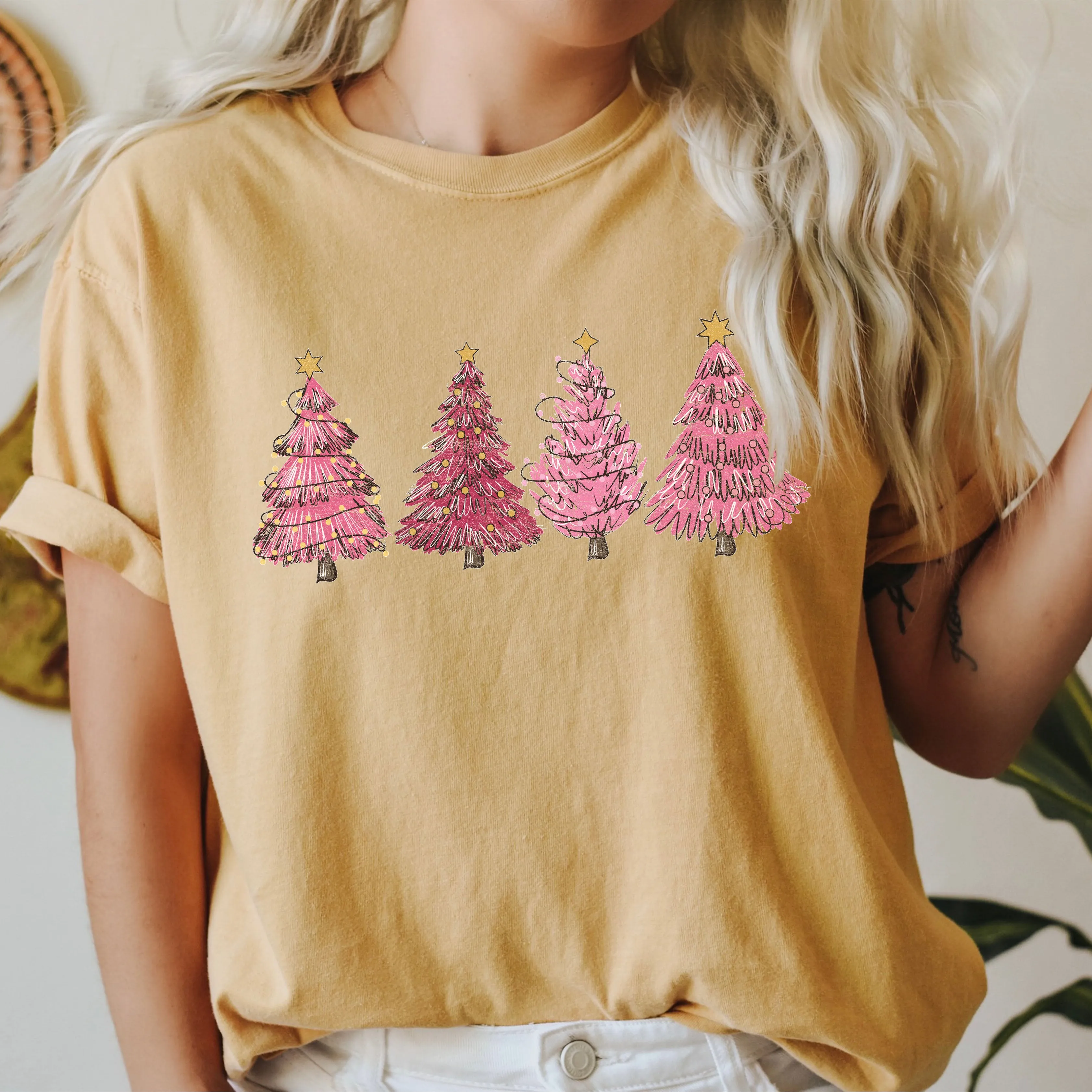 Pink Christmas Trees Comfort Colors Tshirt, Vintage Trees Christmas Shirt sold by Refinery Number One product image thumbnail 3