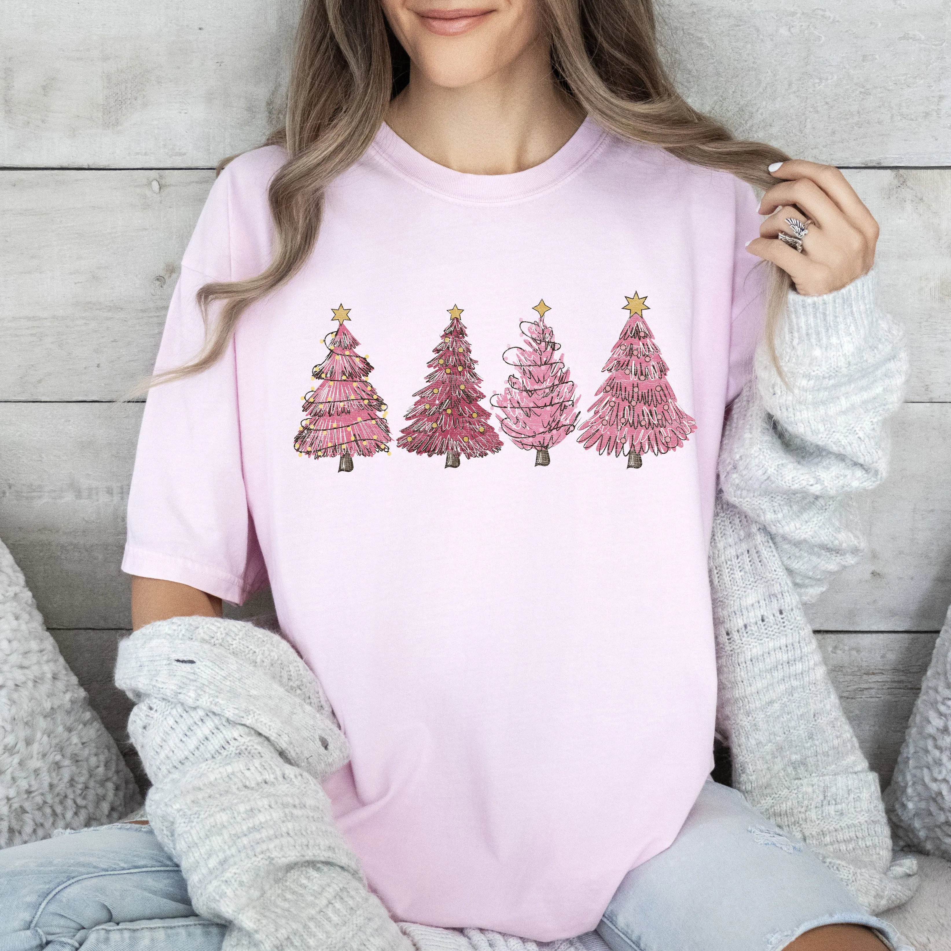 Pink Christmas Trees Comfort Colors Tshirt, Vintage Trees Christmas Shirt sold by Refinery Number One product image thumbnail 2