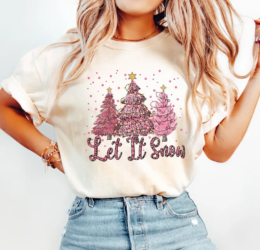 Let It Snow Pink Christmas Trees Comfort Colors Tshirt, Vintage Trees Christmas Shirt sold by Refinery Number One