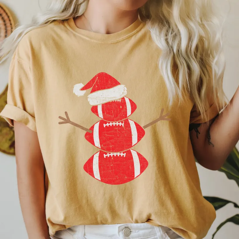 Football Snowman Christmas Comfort Colors Tshirt, Vintage Christmas Shirt sold by Refinery Number One