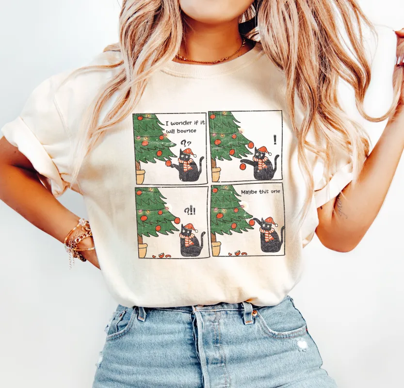 Vintage Christmas Cat Comfort Colors Tshirt, Vintage Ornaments Christmas Shirt sold by Refinery Number One