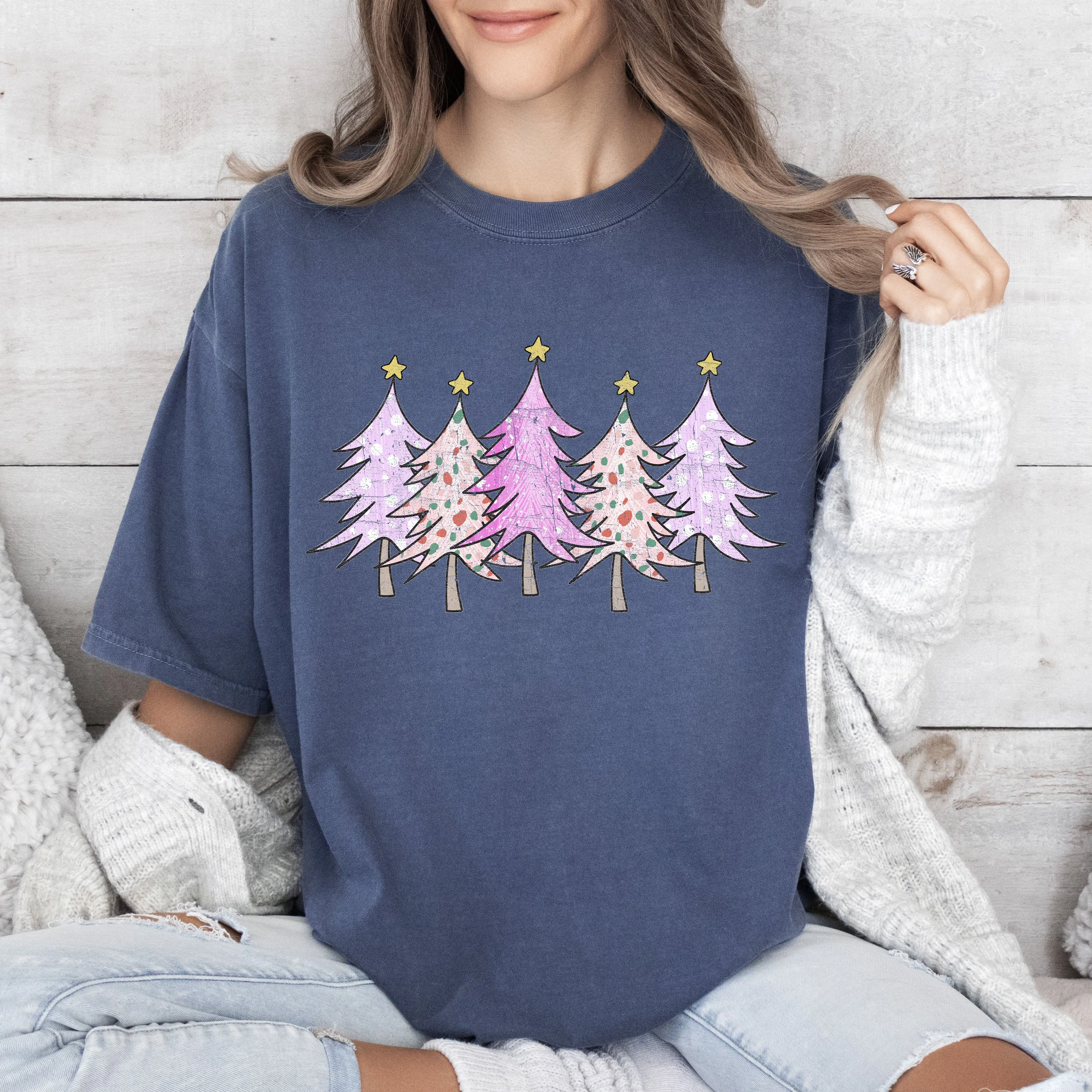 Retro Pink Trees Christmas Comfort Colors Tshirt, Vintage Christmas Trees Shirt sold by Refinery Number One product image thumbnail 5