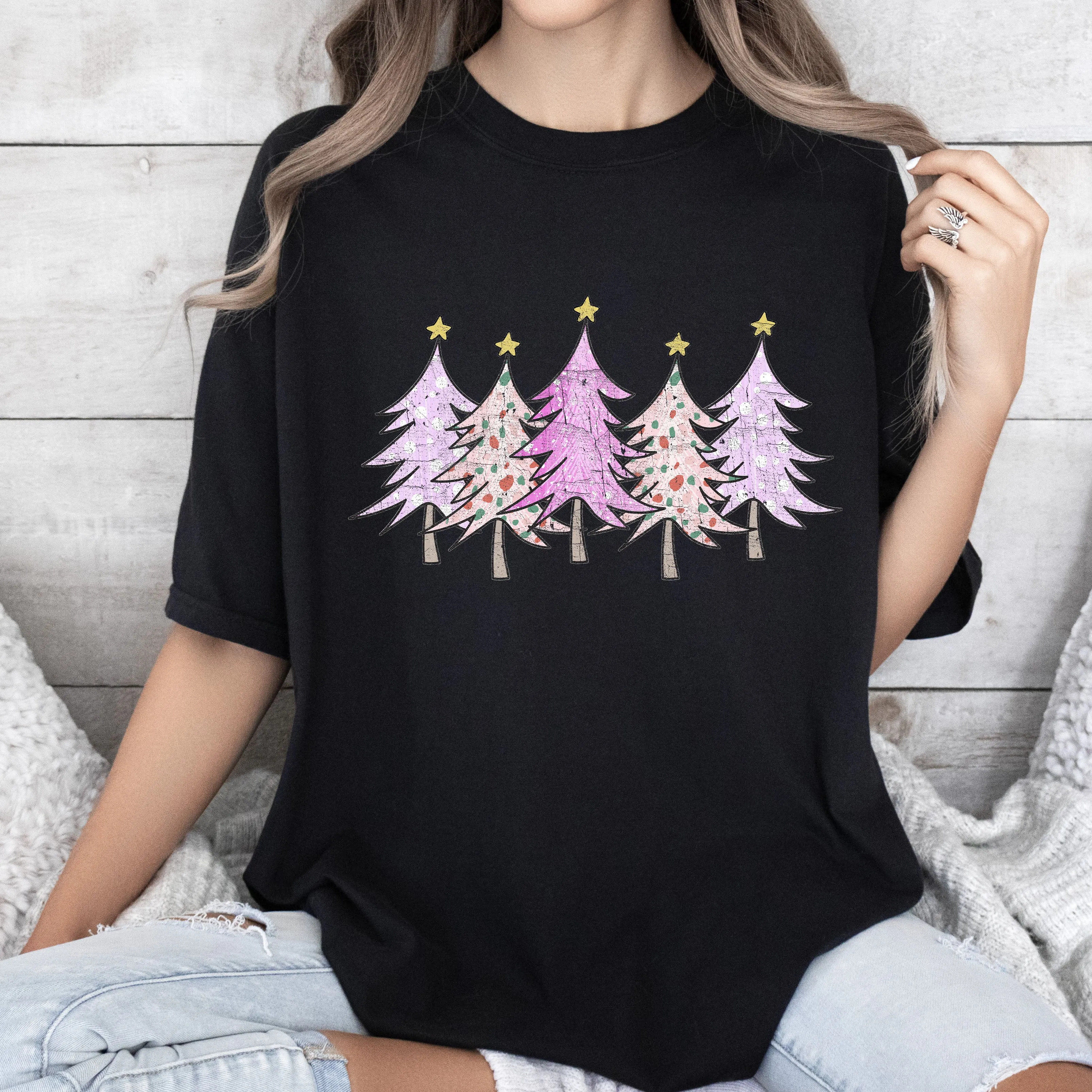Retro Pink Trees Christmas Comfort Colors Tshirt, Vintage Christmas Trees Shirt sold by Refinery Number One product image thumbnail 4