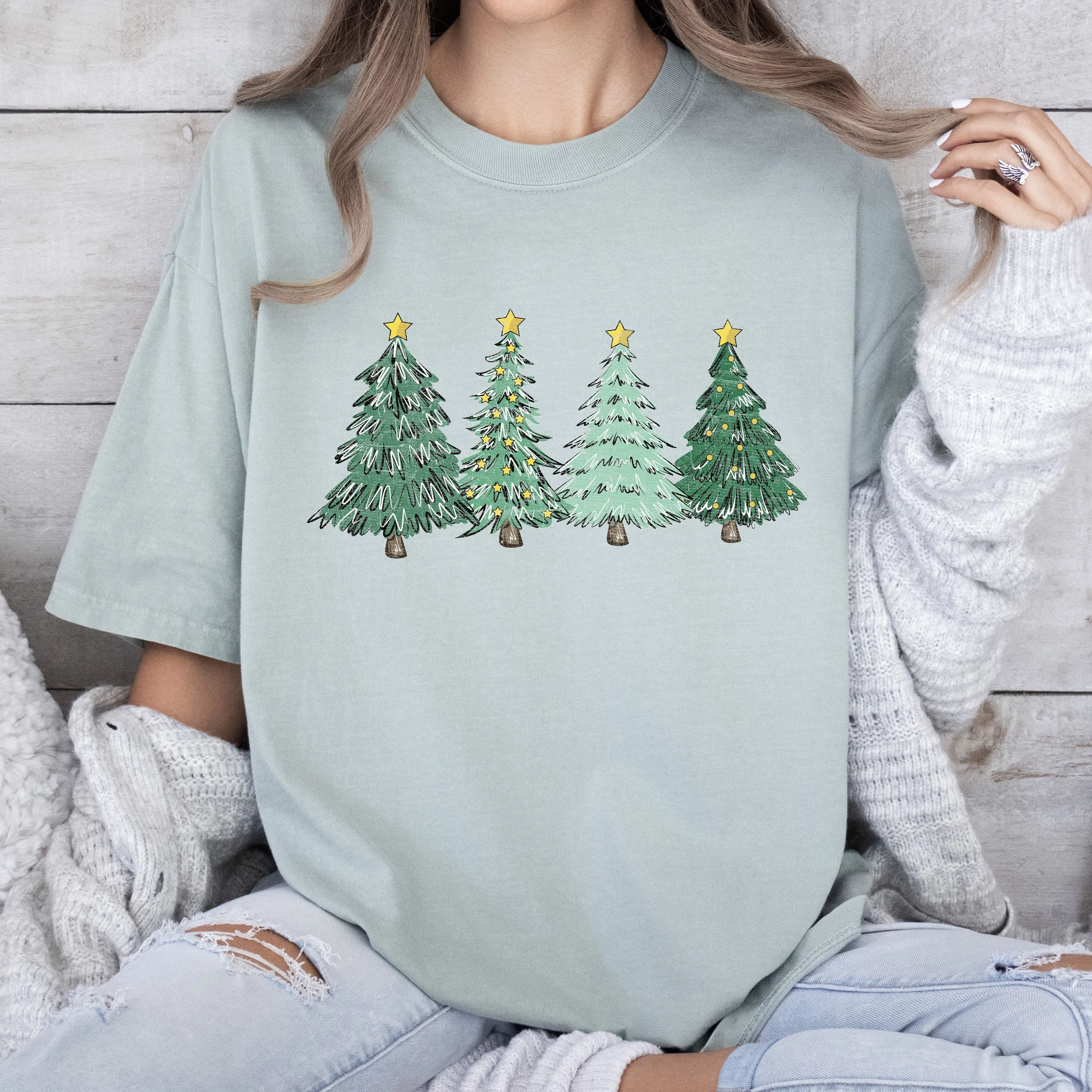 Retro Christmas Trees Comfort Colors Tshirt, Vintage Christmas Trees Shirt sold by Refinery Number One product image thumbnail 3