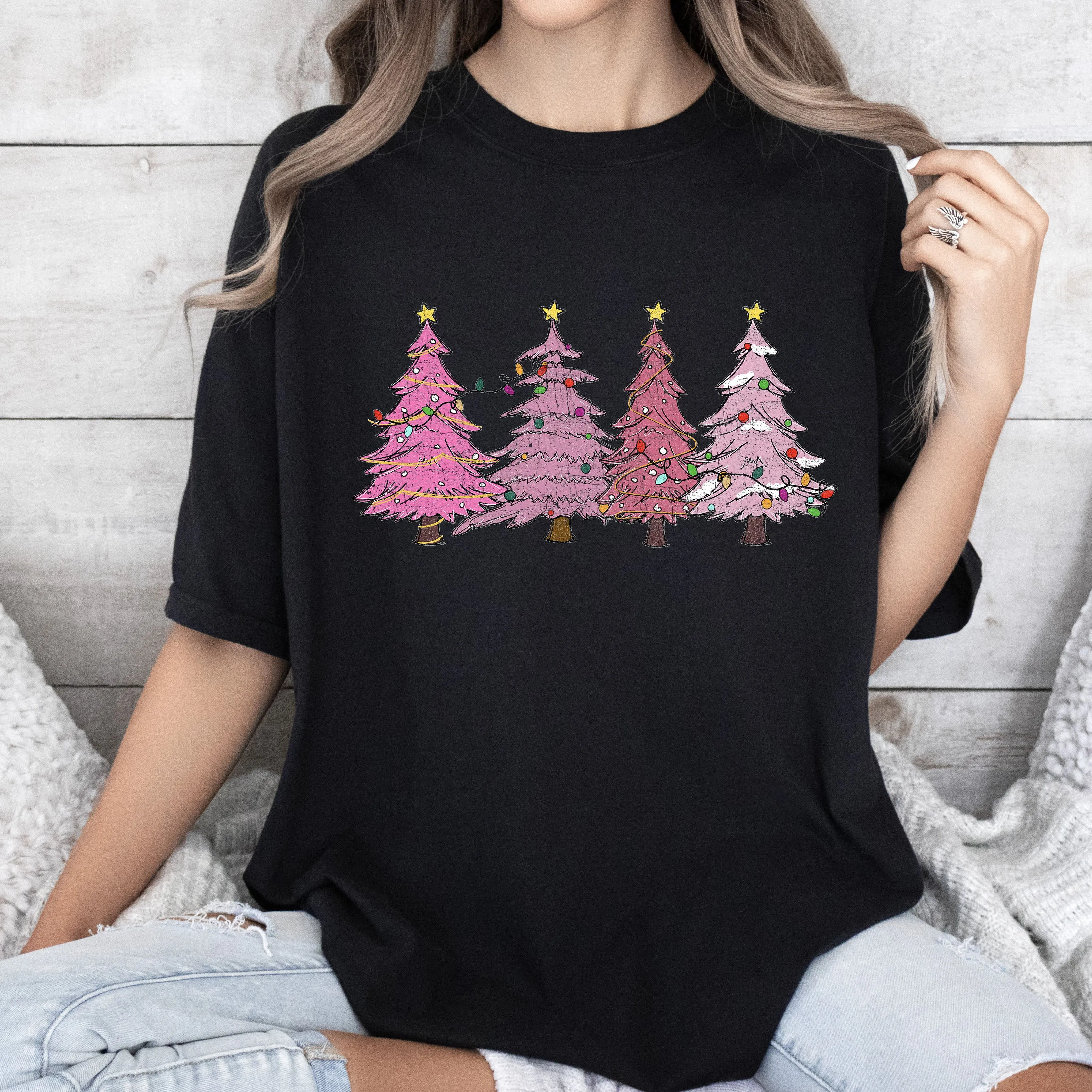 Retro Pink Christmas Trees Comfort Colors Tshirt, Vintage Christmas Trees Shirt sold by Refinery Number One product image thumbnail 5
