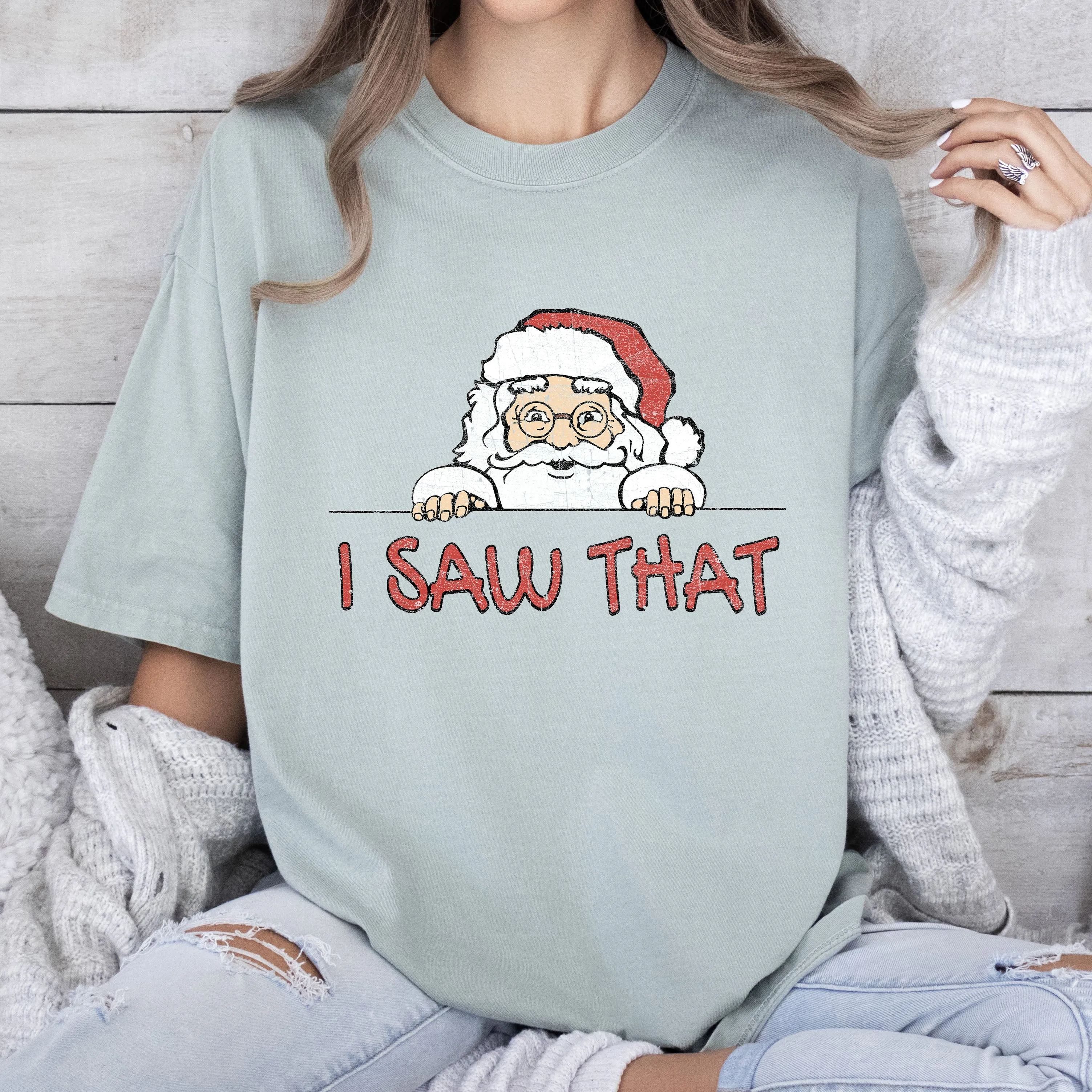 I Saw That Retro Santa Comfort Colors Tshirt, Vintage Christmas Santa Shirt sold by Refinery Number One product image thumbnail 4