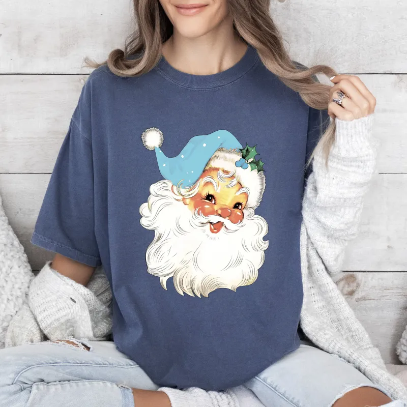 Retro Santa Blue Hat Comfort Colors Tshirt, Vintage Santa Shirt sold by Refinery Number One