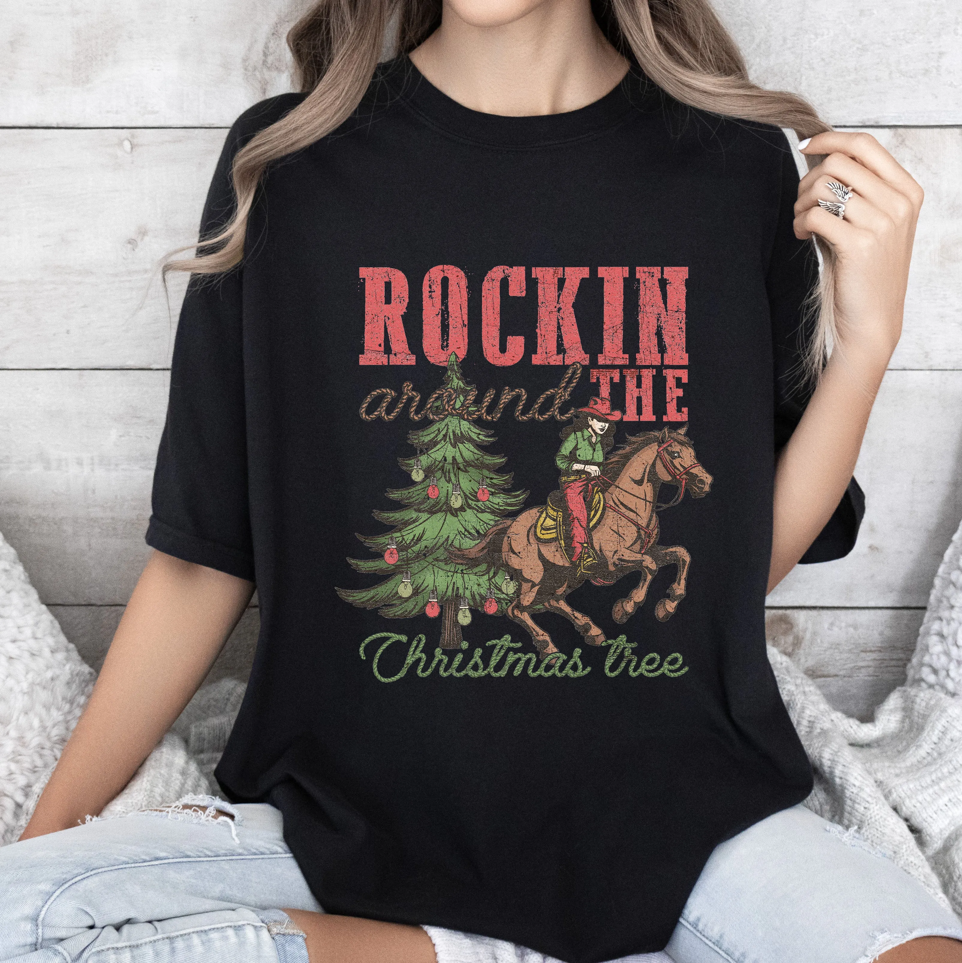Rockin' Around The Christmas Tree Comfort Colors Tshirt, Vintage Western Shirt sold by Refinery Number One product image thumbnail 4