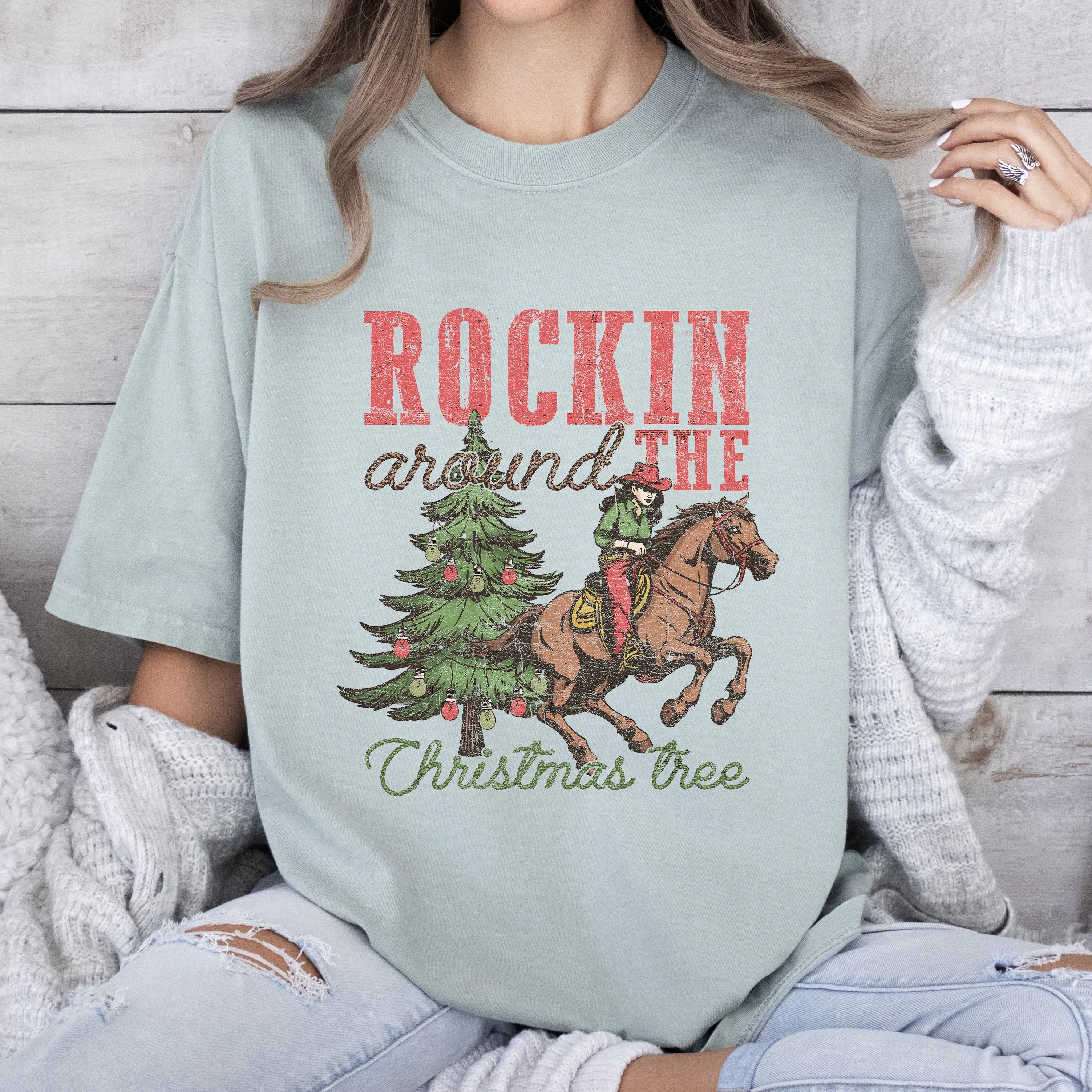 Rockin' Around The Christmas Tree Comfort Colors Tshirt, Vintage Western Shirt sold by Refinery Number One product image thumbnail 2