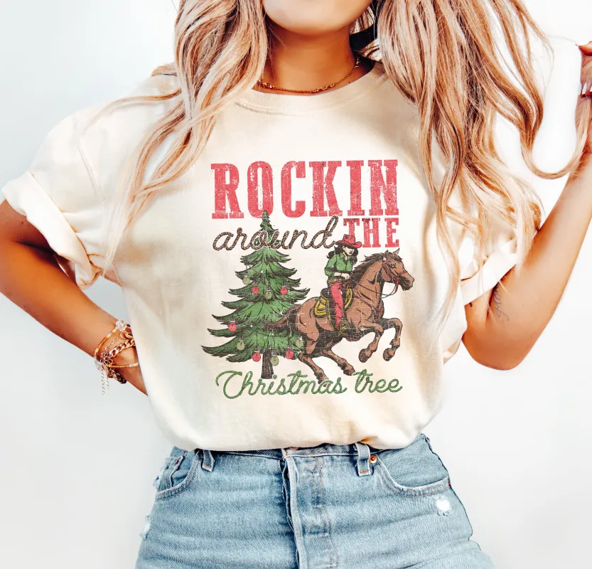Rockin' Around The Christmas Tree Comfort Colors Tshirt, Vintage Western Shirt sold by Refinery Number One
