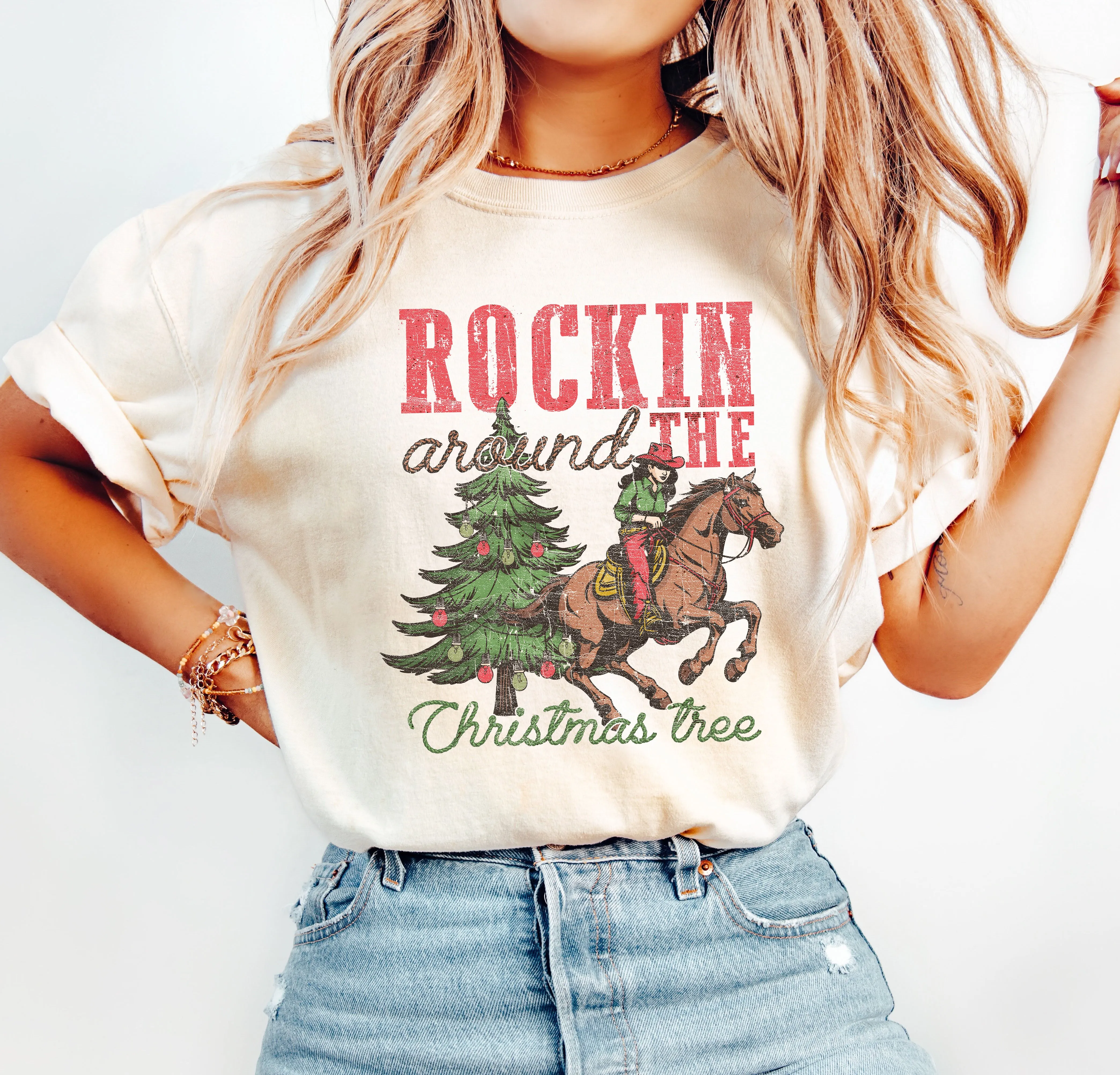 Rockin' Around The Christmas Tree Comfort Colors Tshirt, Vintage Western Shirt sold by Refinery Number One
