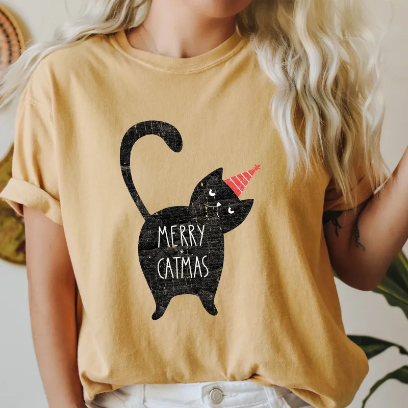 Merry Catmas Funny Christmas Comfort Colors Tshirt, Funny Cat Christmas Shirt sold by Refinery Number One