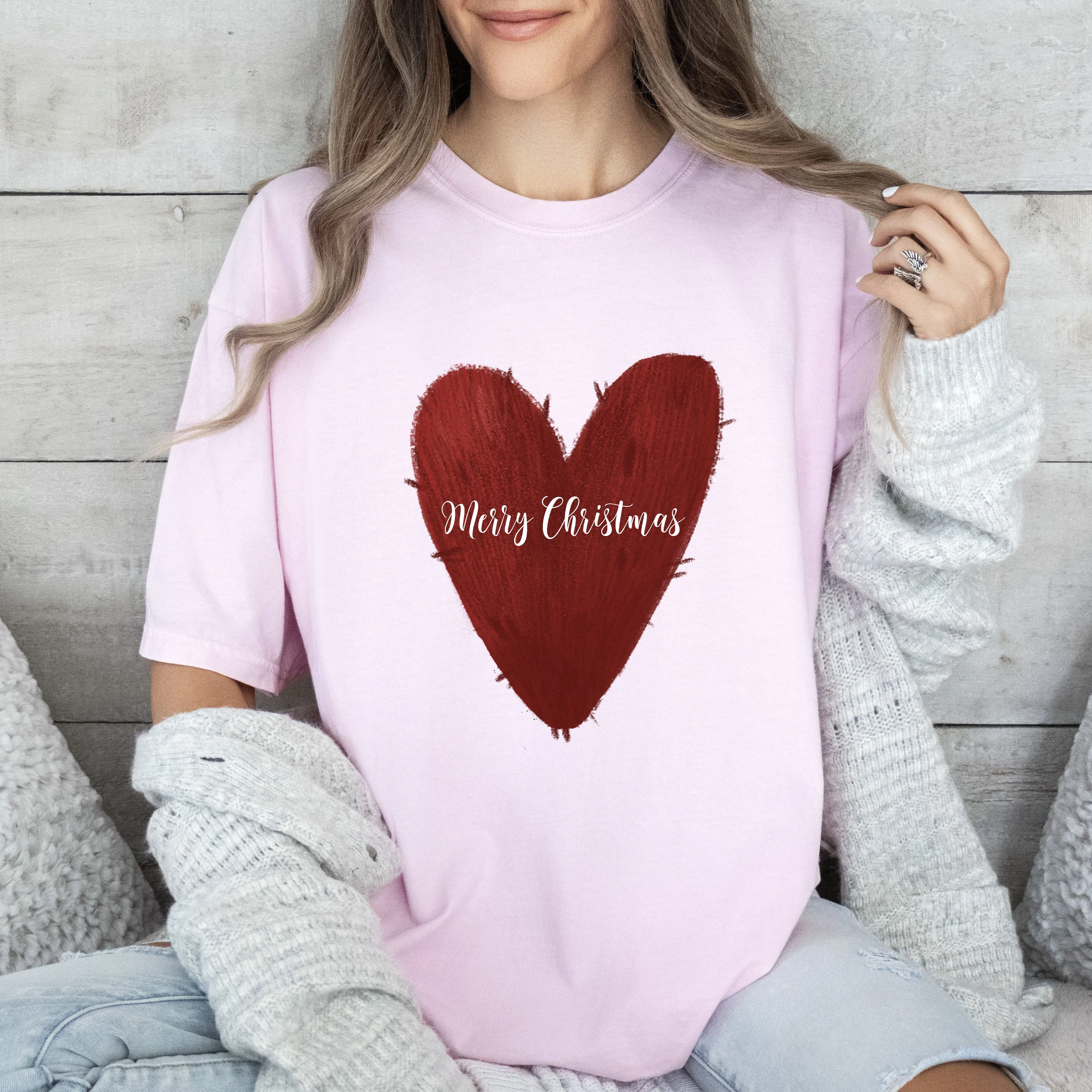Merry Christmas Red Heart Comfort Colors Tshirt, Retro Christmas Tee sold by Refinery Number One product image thumbnail 3