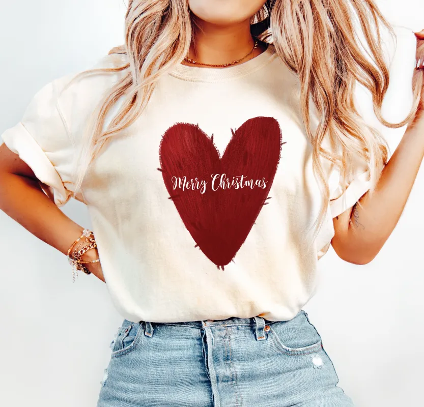 Merry Christmas Red Heart Comfort Colors Tshirt, Retro Christmas Tee sold by Refinery Number One