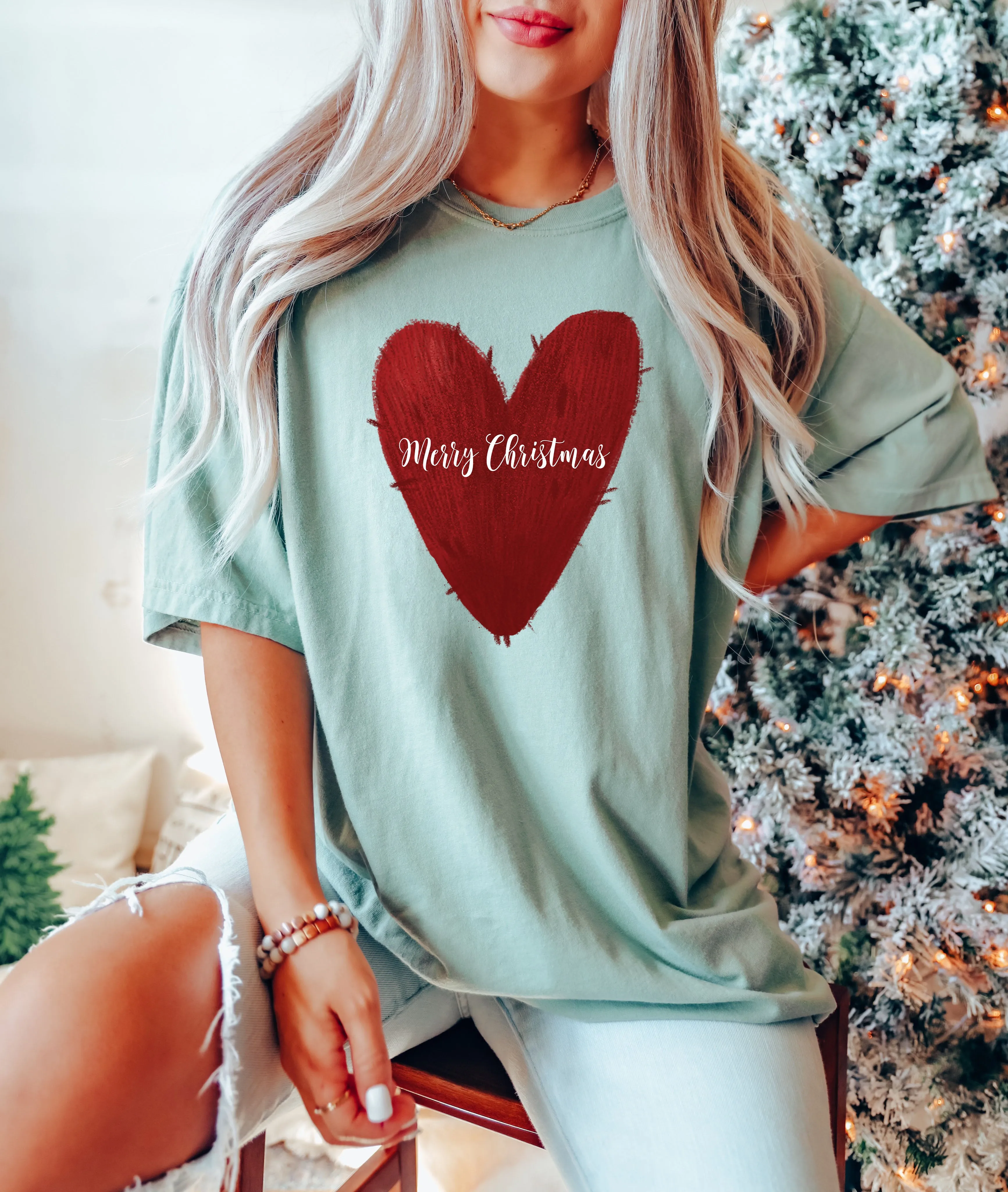 Merry Christmas Red Heart Comfort Colors Tshirt, Retro Christmas Tee sold by Refinery Number One product image thumbnail 2