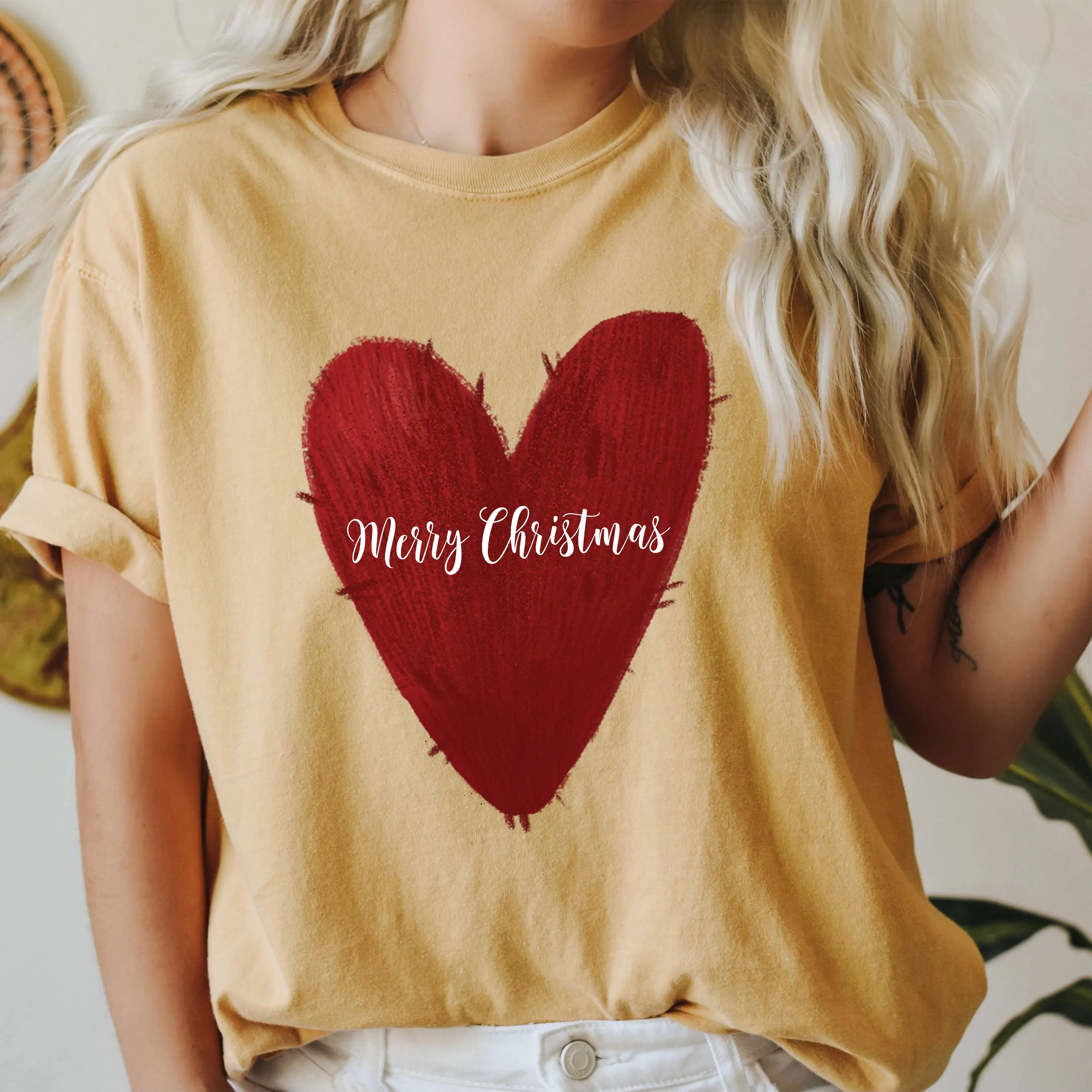 Merry Christmas Red Heart Comfort Colors Tshirt, Retro Christmas Tee sold by Refinery Number One product image thumbnail 4