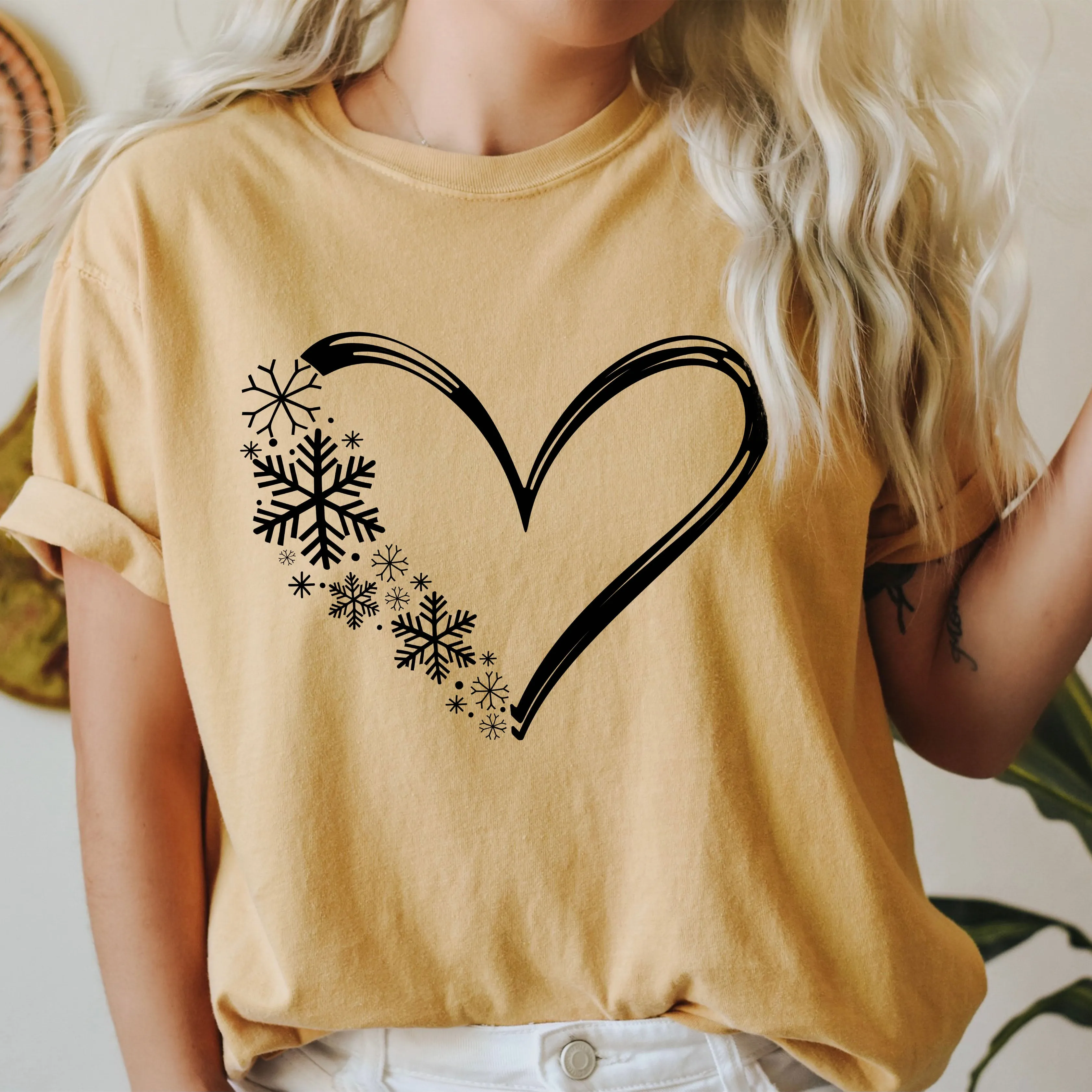 Heart & Snowflakes Comfort Colors Tshirt, Retro Christmas Tee sold by Refinery Number One