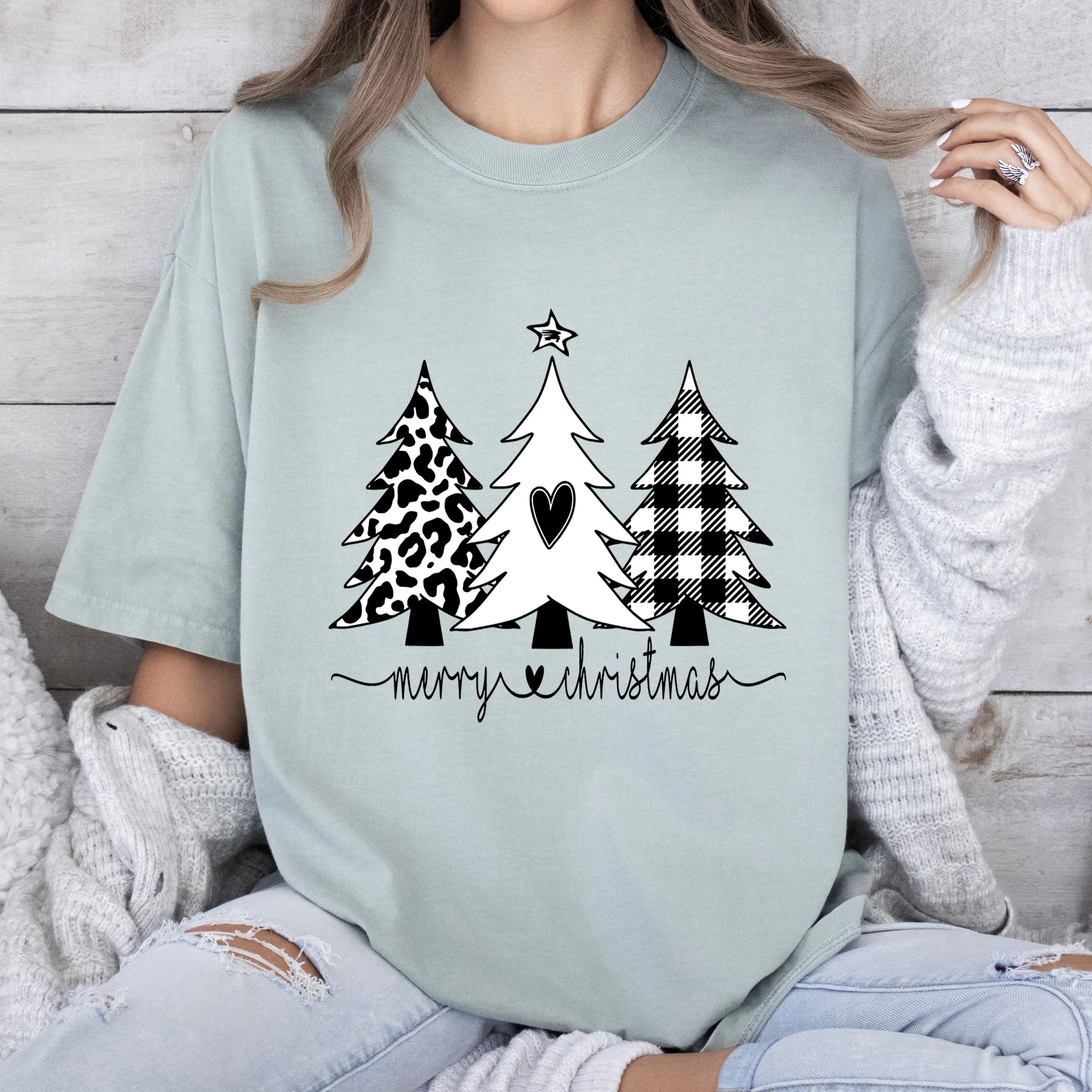 Merry Christmas Chic Trees Comfort Colors Tshirt, Vintage Christmas Tee sold by Refinery Number One product image thumbnail 4