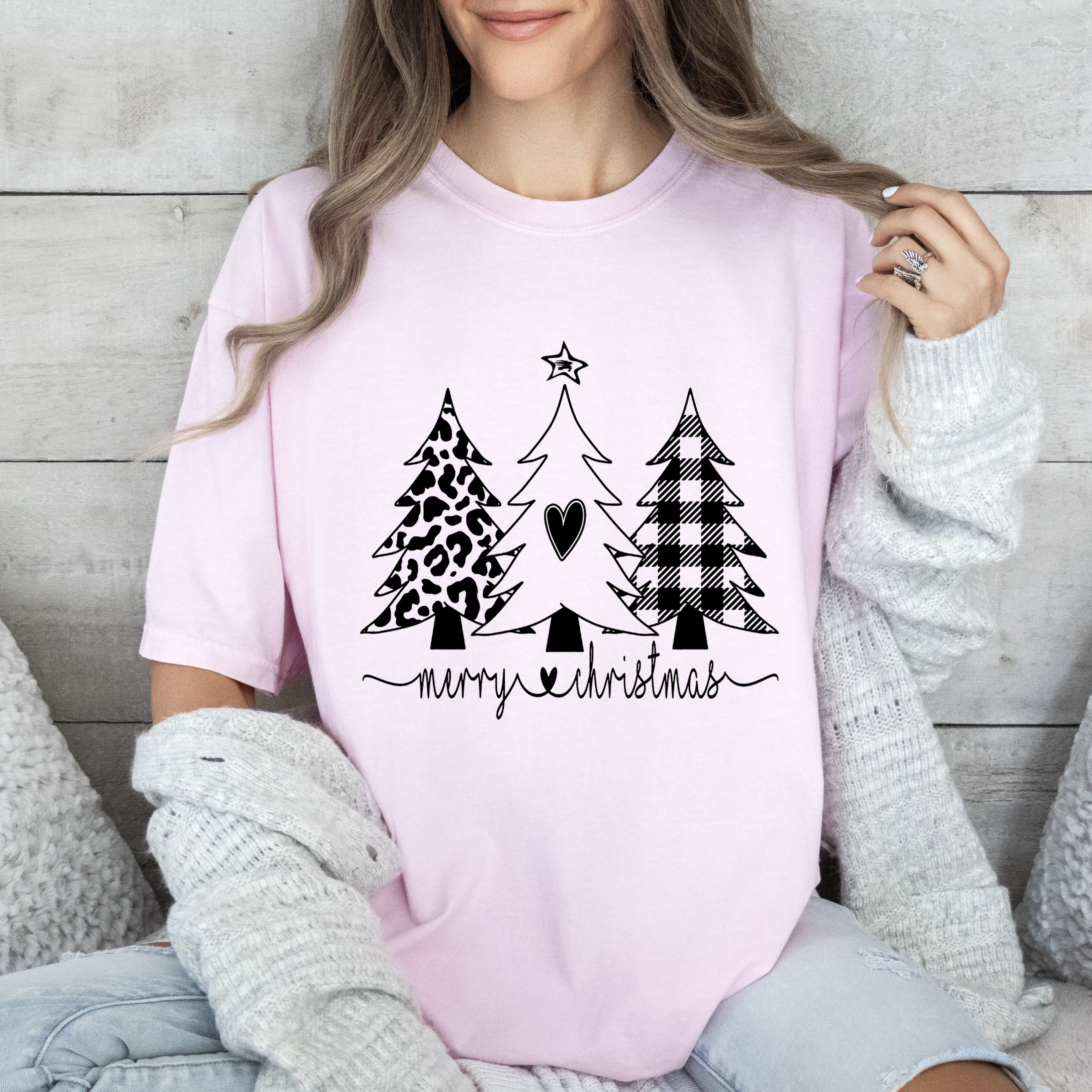 Chic Merry Christmas Trees Comfort Colors Tshirt, Vintage Christmas Tee sold by Refinery Number One product image thumbnail 4