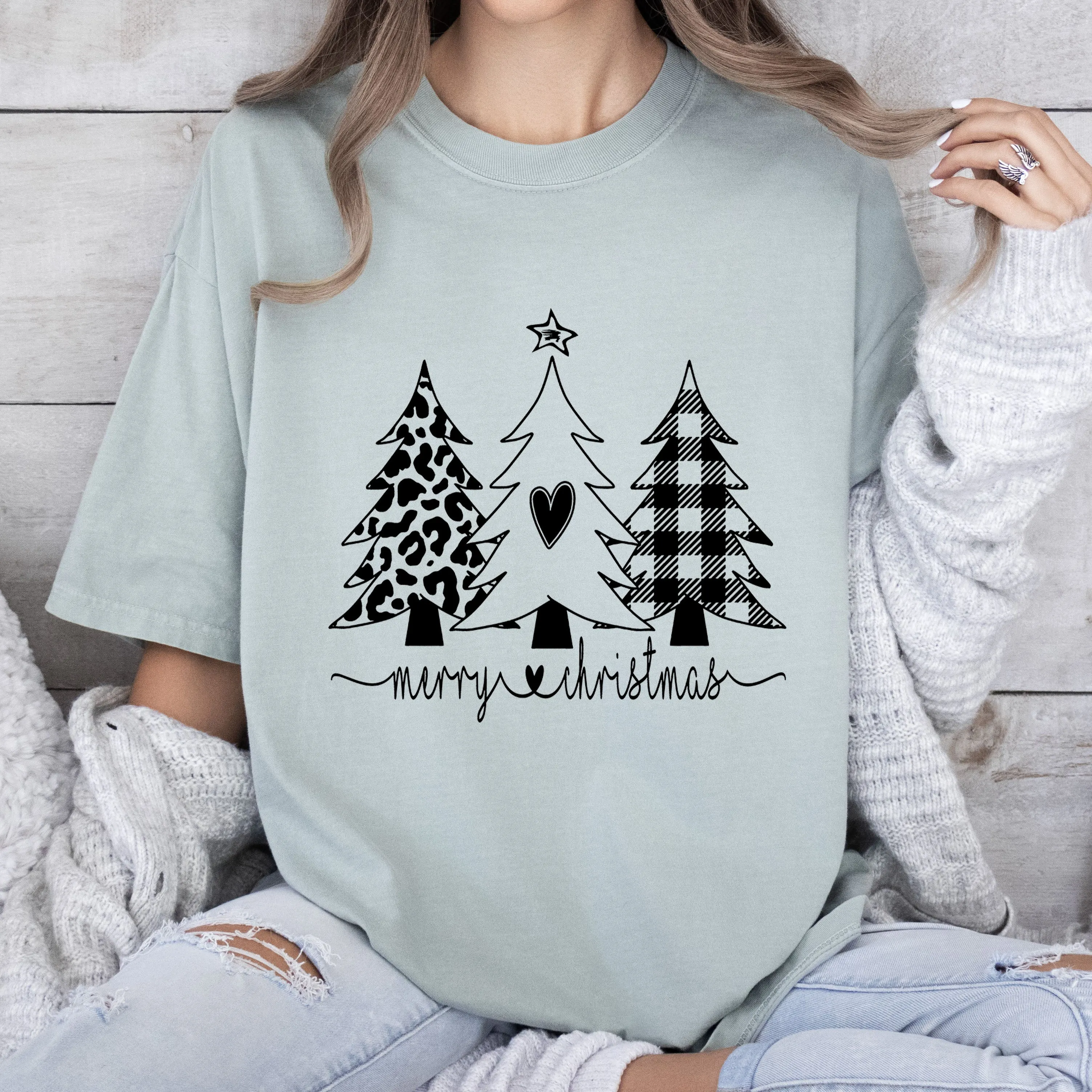 Chic Merry Christmas Trees Comfort Colors Tshirt, Vintage Christmas Tee sold by Refinery Number One product image thumbnail 5