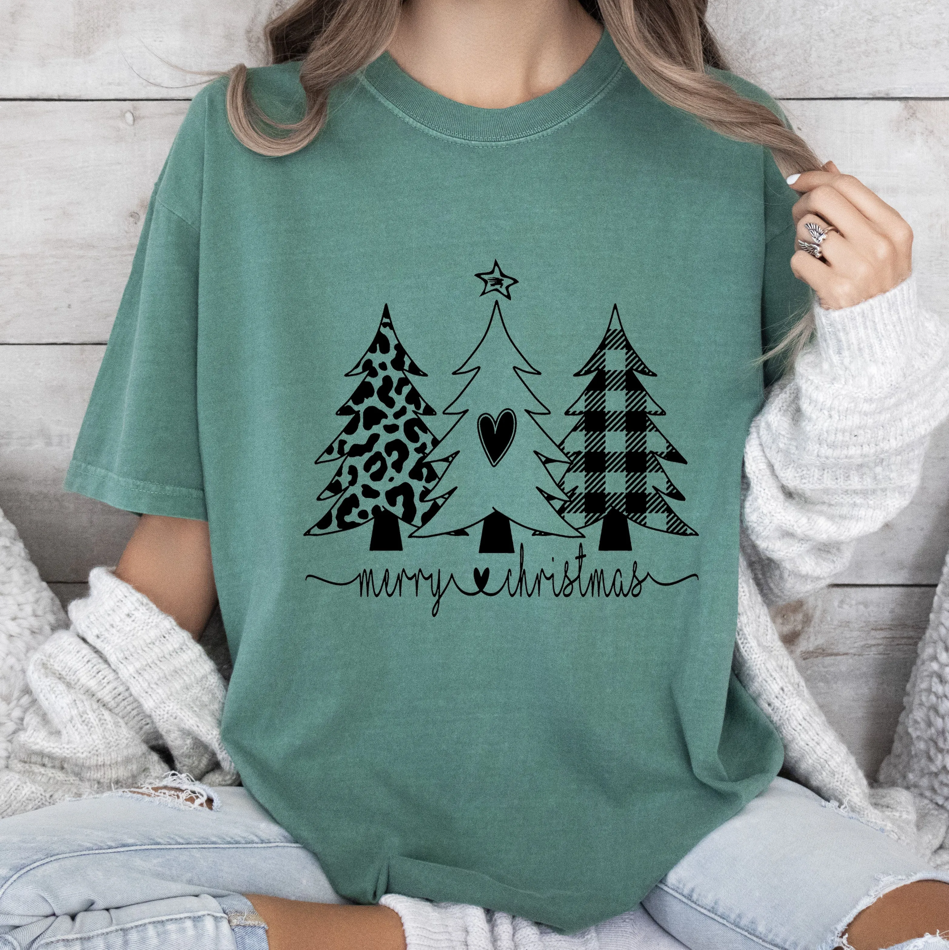 Chic Merry Christmas Trees Comfort Colors Tshirt, Vintage Christmas Tee sold by Refinery Number One product image thumbnail 3
