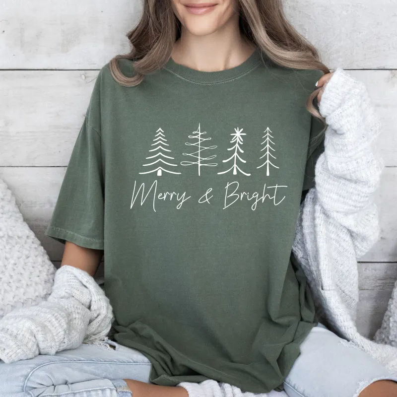 Chic Merry and Bright Comfort Colors Tshirt, Vintage Christmas Tee sold by Refinery Number One