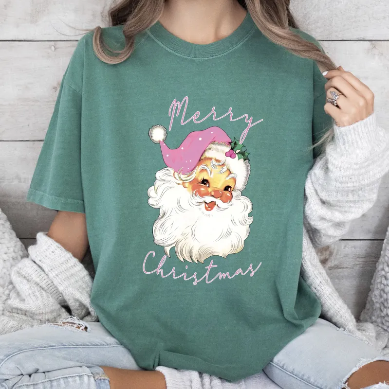 Retro Merry Christmas Pink Santa Comfort Colors Tshirt, Vintage Christmas Tee sold by Refinery Number One