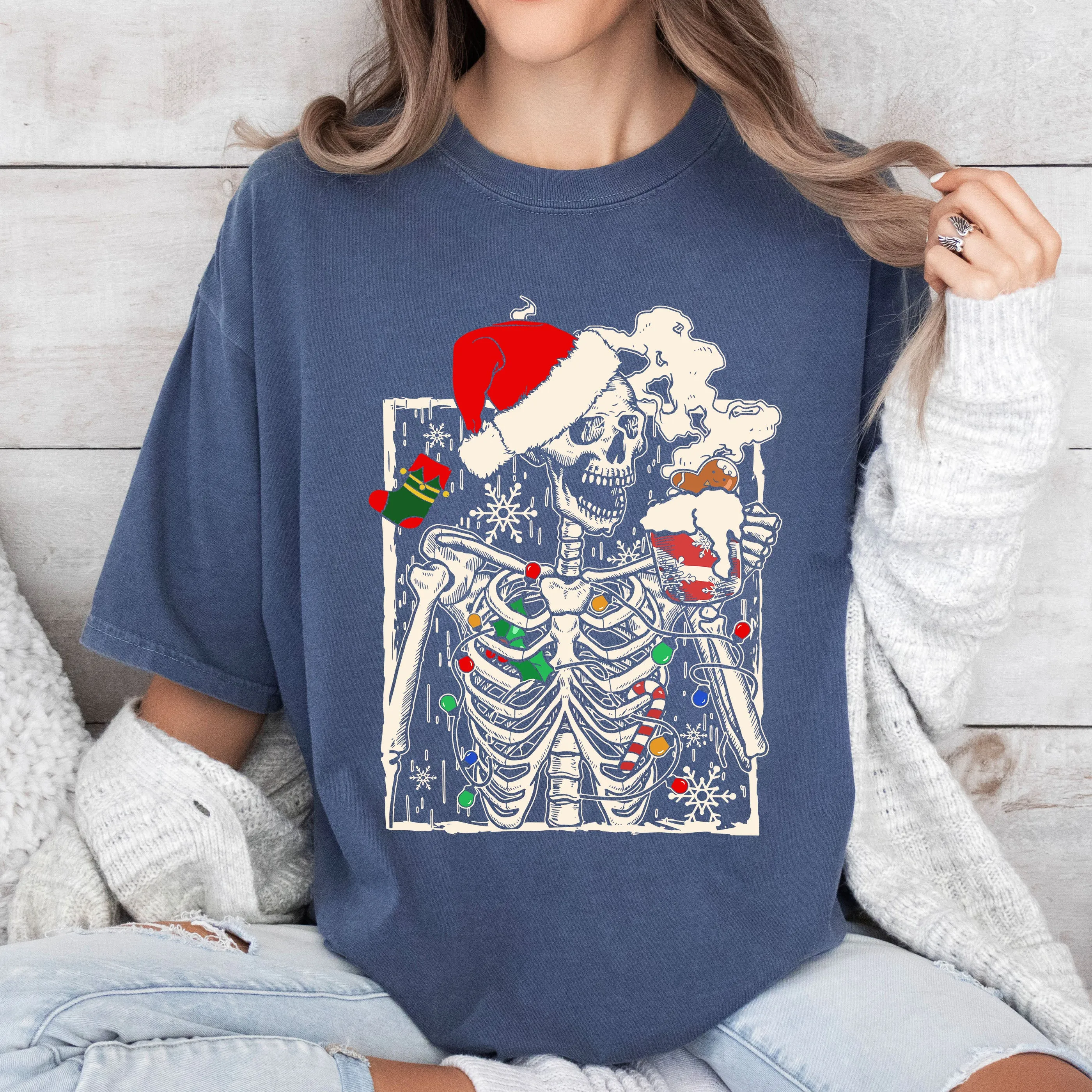 Funny Skeleton Christmas Coffee Comfort Colors Tee, Vintage Classic Christmas Tshirt sold by Refinery Number One product image thumbnail 4