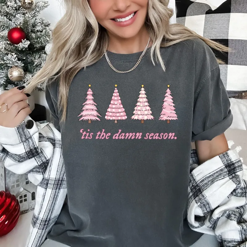 Tis The Damn Season Pink Trees Comfort Colors Tee, Vintage Classic Christmas Tshirt sold by Refinery Number One
