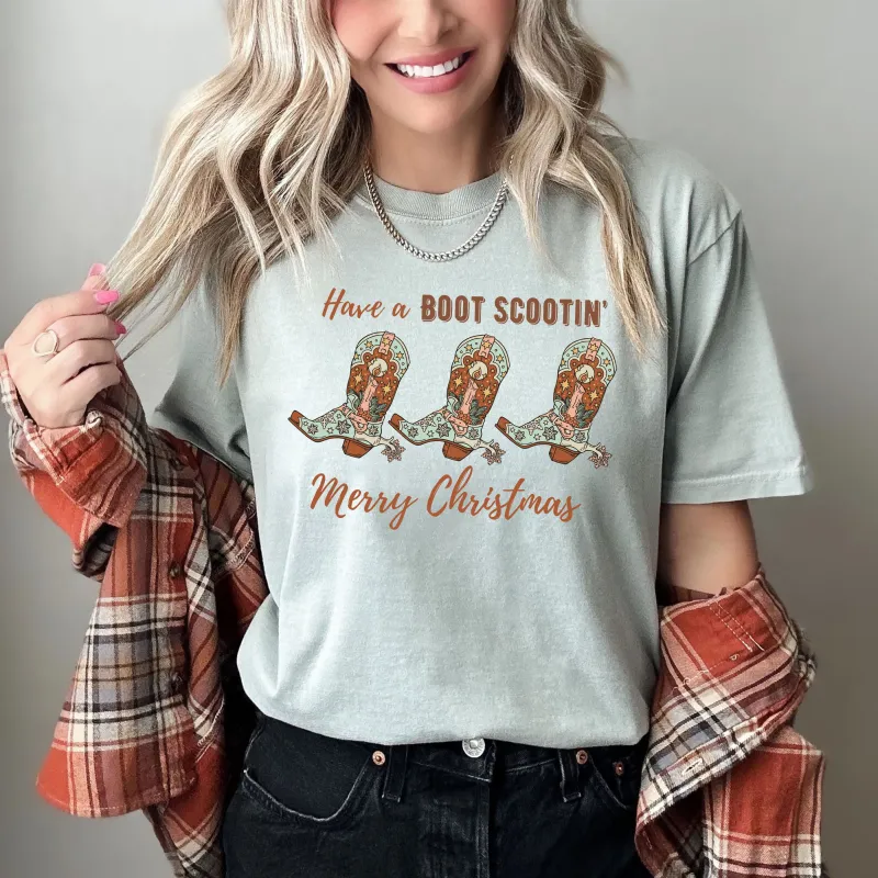 Have a Boot Scootin' Merry Christmas Comfort Colors Tee, Vintage Classic Christmas Tshirt made by Refinery Number One