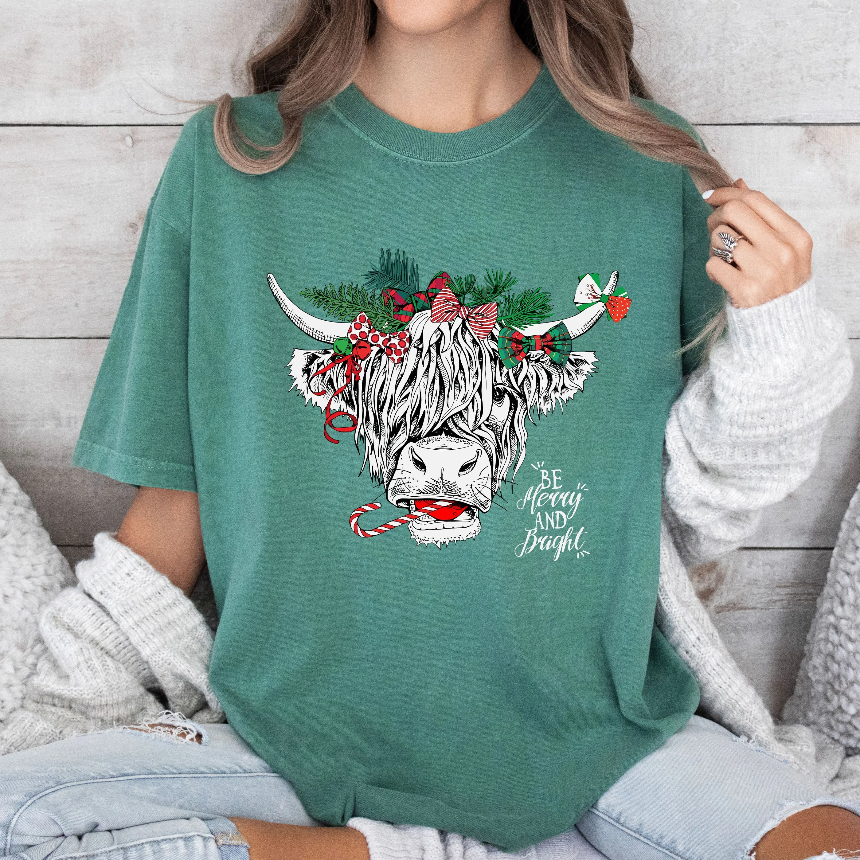 Christmas Cow Comfort Colors Tee, Vintage Classic Christmas Tshirt sold by Refinery Number One product image thumbnail 5