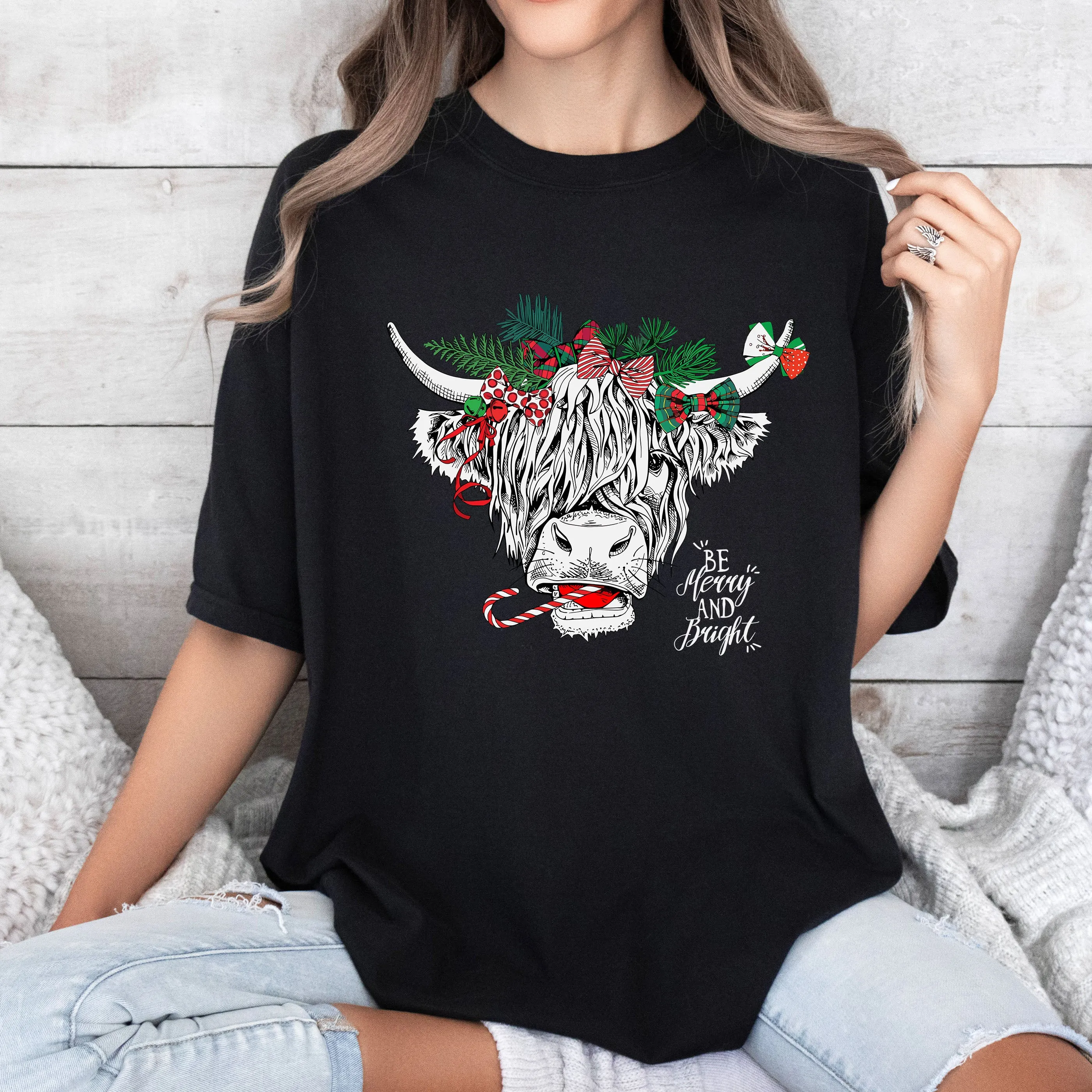 Christmas Cow Comfort Colors Tee, Vintage Classic Christmas Tshirt sold by Refinery Number One product image thumbnail 2