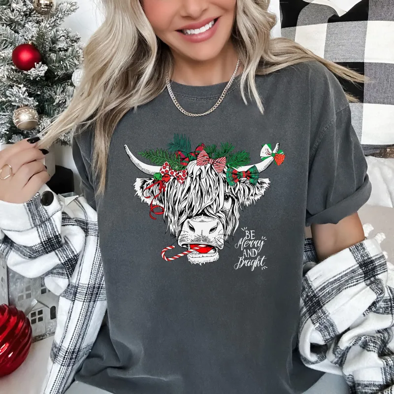 Christmas Cow Comfort Colors Tee, Vintage Classic Christmas Tshirt made by Refinery Number One
