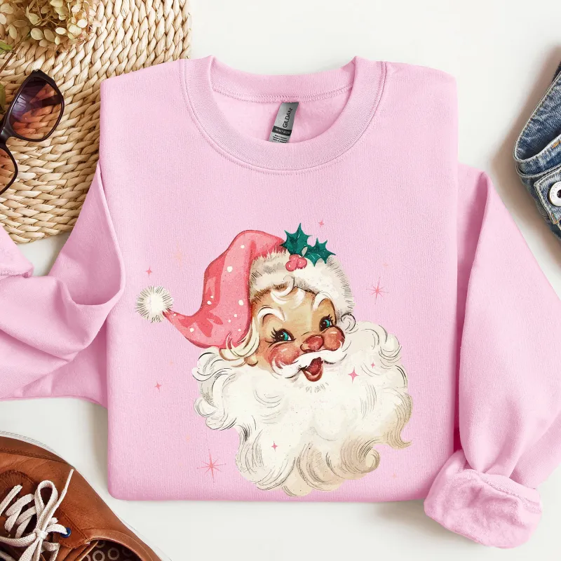 Retro Santa Sweatshirt, Vintage Classic Christmas, Pink Star sold by Refinery Number One