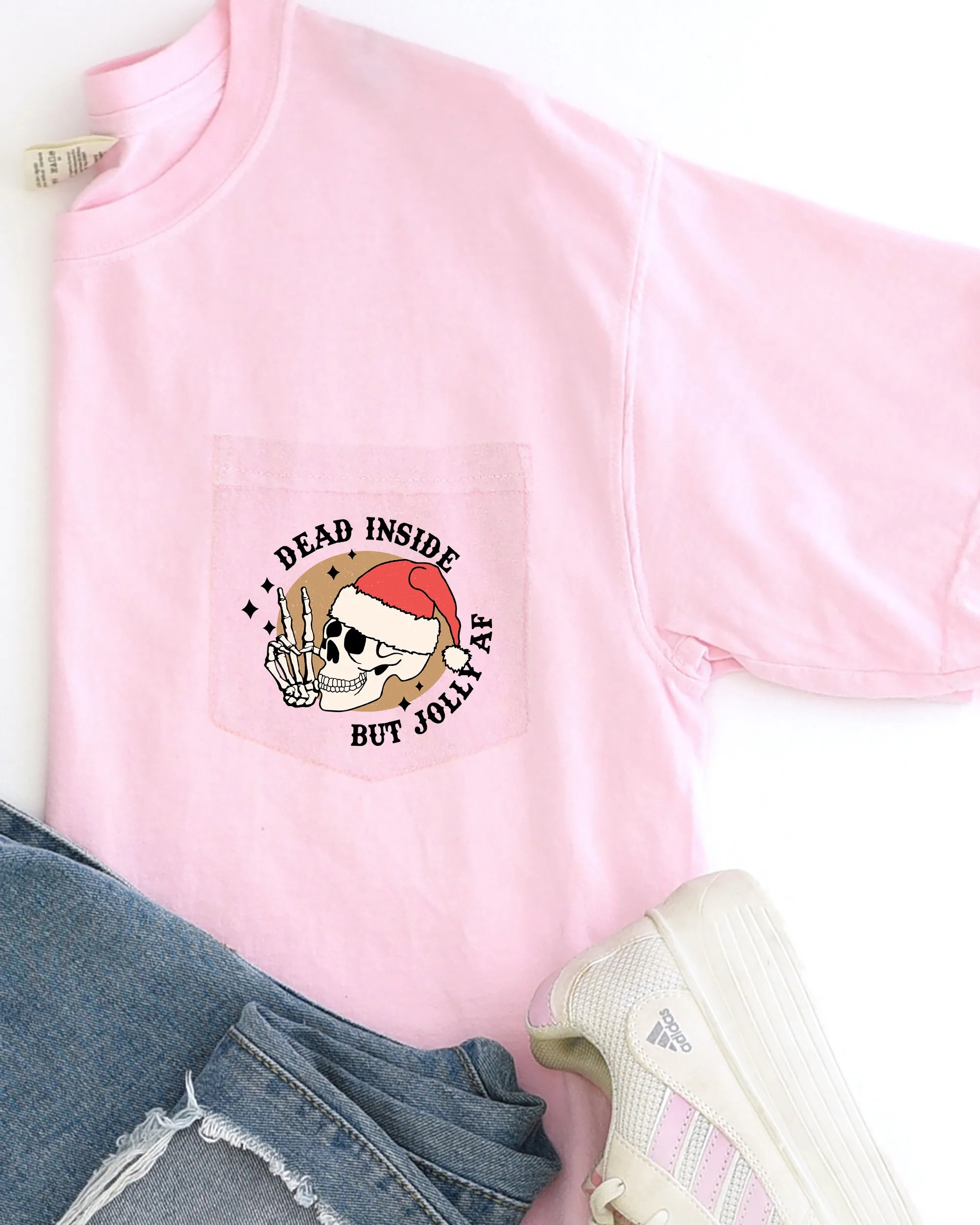 Dead Inside But Jolly , Pocket, Skeleton, Christmas, Santa, Snow, Winter, Xmas Pocket Tee Comfort Colors T-Shirt sold by Refinery Number One product image thumbnail 4